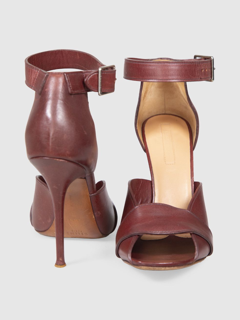 Celine Burgundy Open Toe Leather Sandals Size US 10.5 / IT 40.5 - 4 Thumbnail