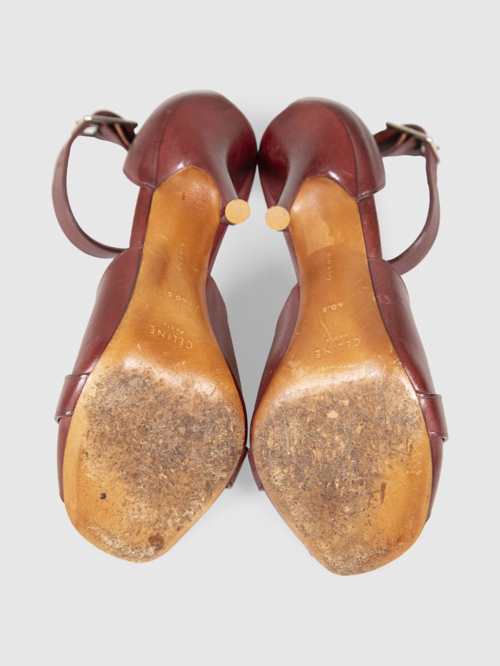 Celine Burgundy Open Toe Leather Sandals Size US 10.5 / IT 40.5 - 5 Thumbnail