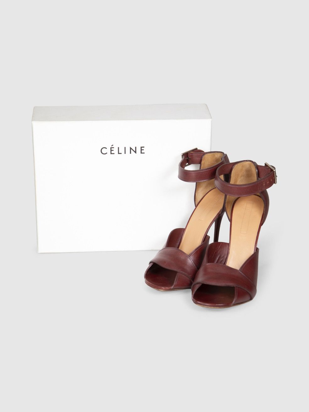 Celine Burgundy Open Toe Leather Sandals Size US 10.5 / IT 40.5 - 3 Thumbnail