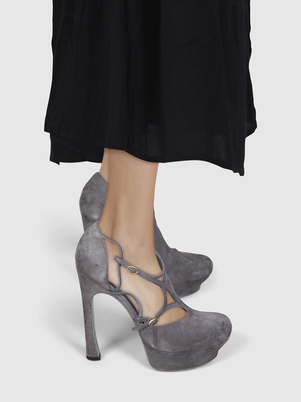 Saint Laurent Paris Grey Suede Palais 105 Double Strap Heels Size US 10.5 / IT 40.5 - 2 Thumbnail