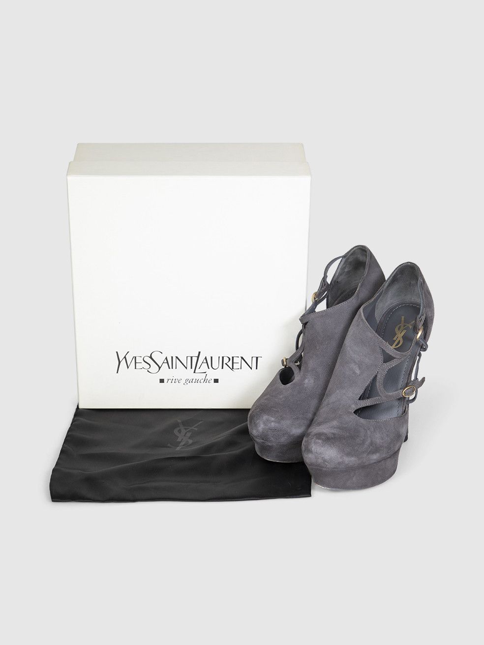 Saint Laurent Paris Grey Suede Palais 105 Double Strap Heels Size US 10.5 / IT 40.5 - 3 Thumbnail
