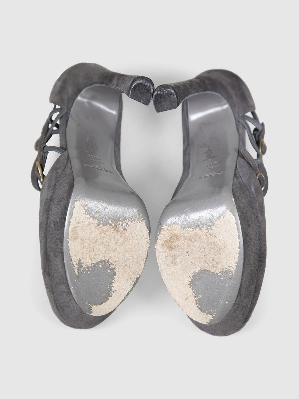 Saint Laurent Paris Grey Suede Palais 105 Double Strap Heels Size US 10.5 / IT 40.5 - 5 Thumbnail