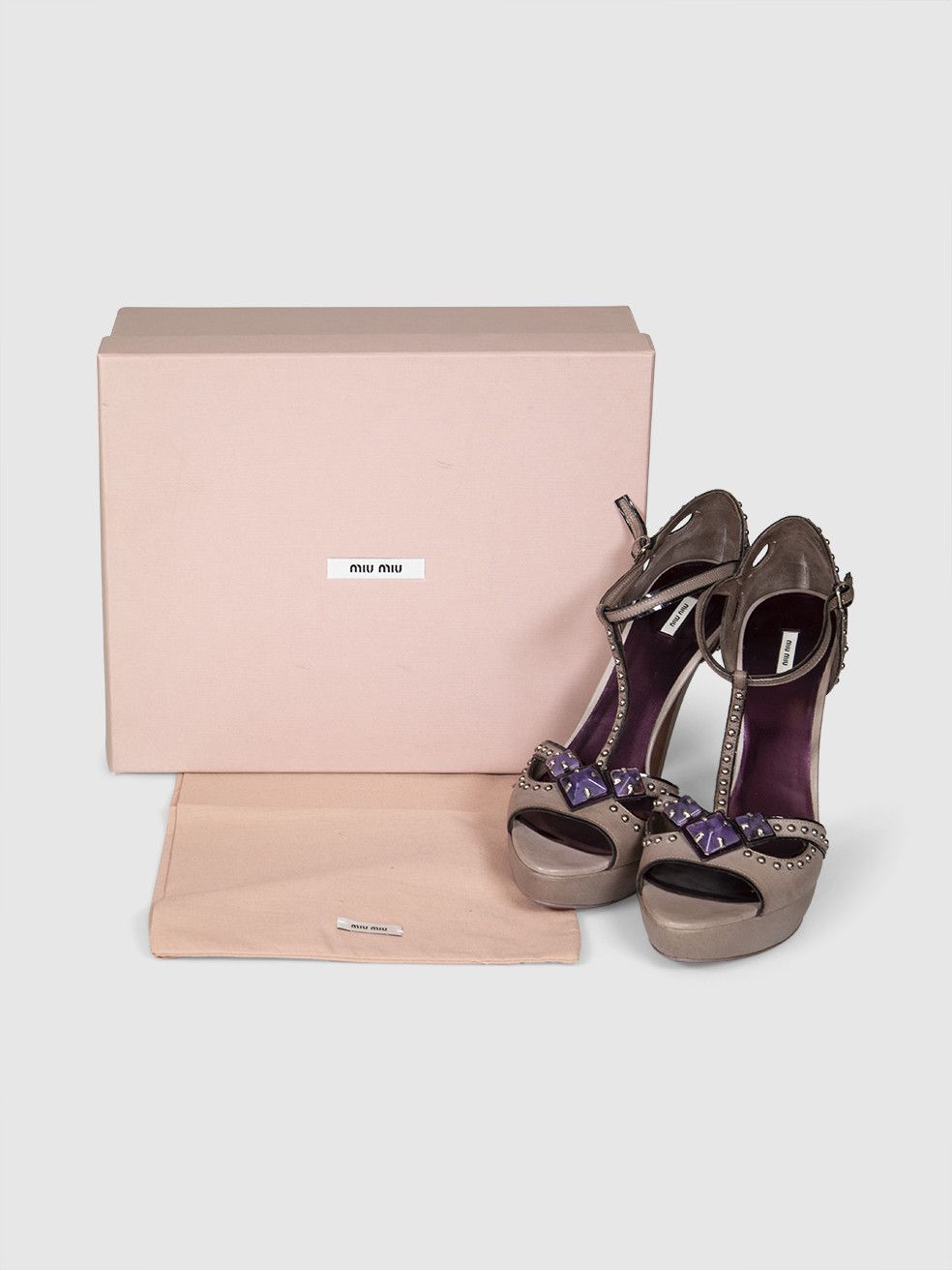 Miu Miu Mauve Leather Embellished Sandals Size US 10 / IT 40 - 3 Thumbnail