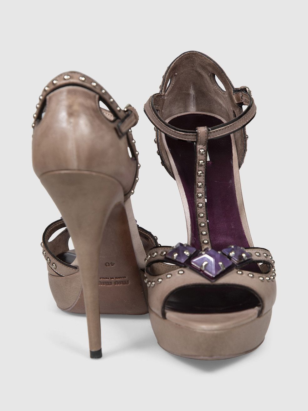 Miu Miu Mauve Leather Embellished Sandals Size US 10 / IT 40 - 4 Thumbnail