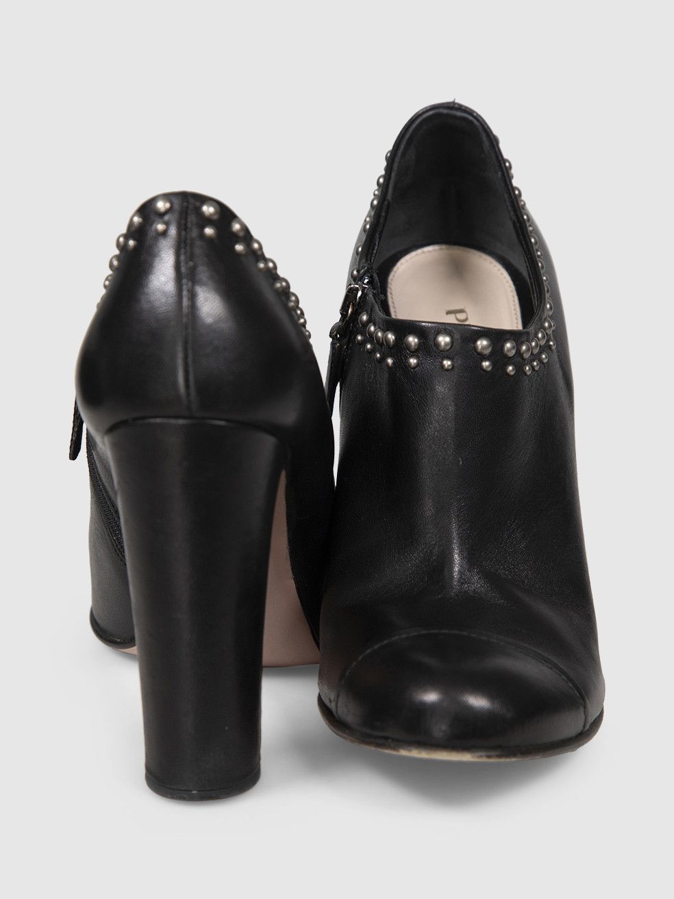 Prada Black Leather Studded Ankle Boots Size US 10.5 / IT 40.5 - 4 Thumbnail