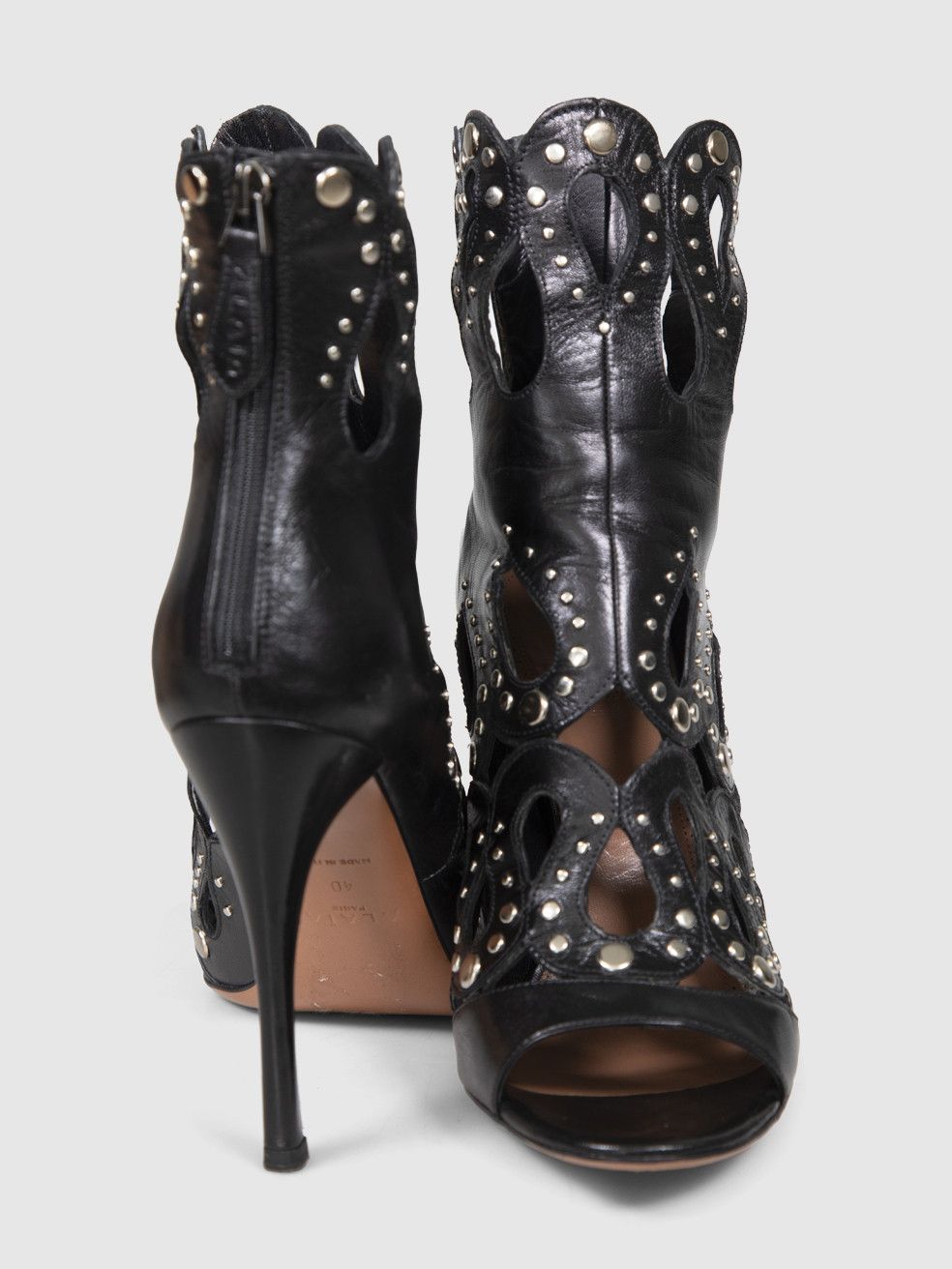 Alaia Black Leather Cut Out Studded Heels Size US 10 / IT 40 - 4 Thumbnail