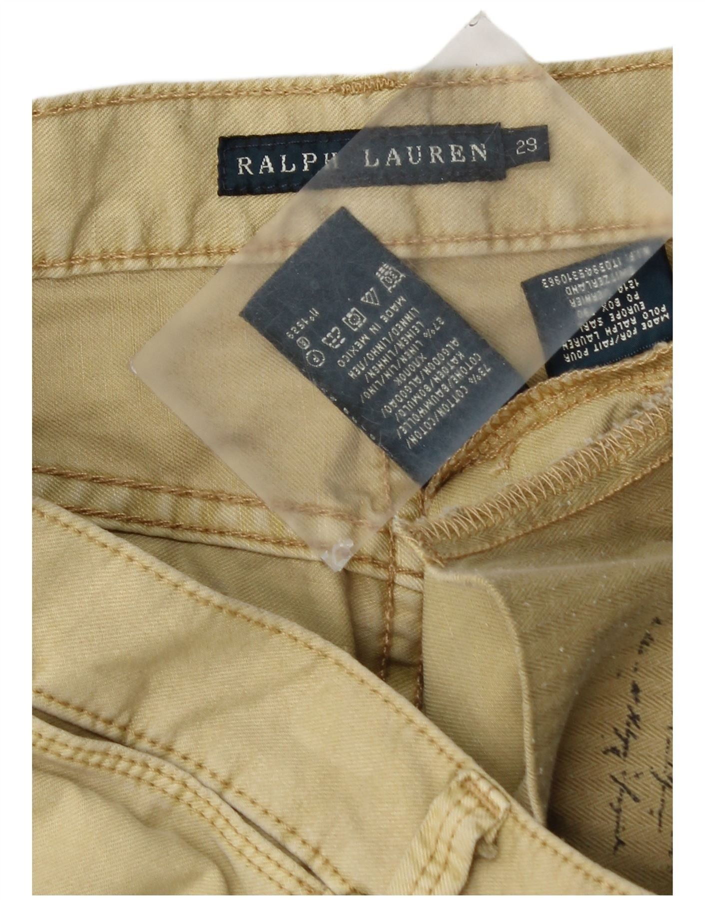 Ralph Lauren Womens Slim Casual Trousers W29 L34 Beige Cotton Size 42" / US 20 - 3 Thumbnail
