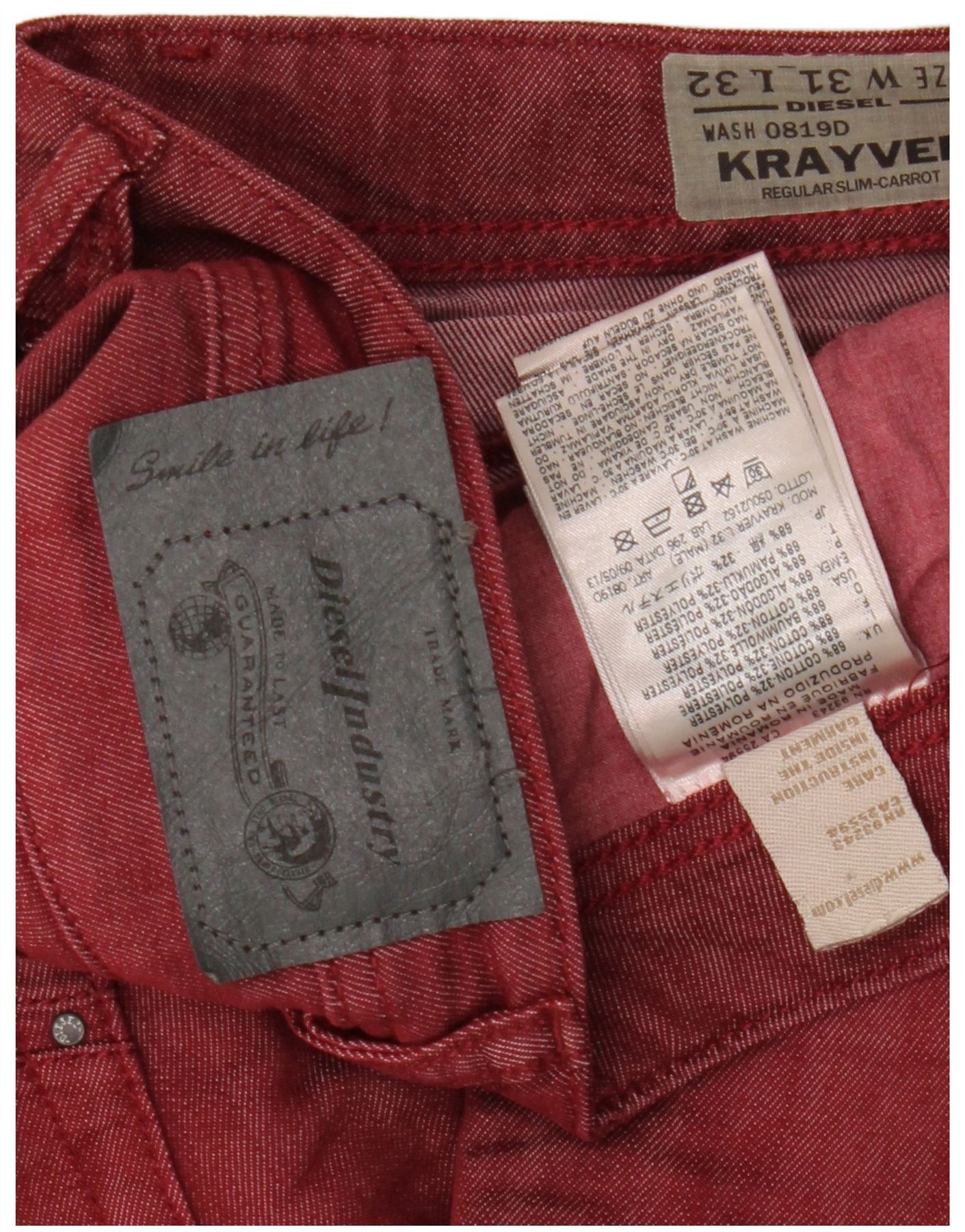 Diesel Mens Krayver Slim Carrot Straight Jeans W31 L27 Burgundy Cot Size US 31 - 3 Thumbnail
