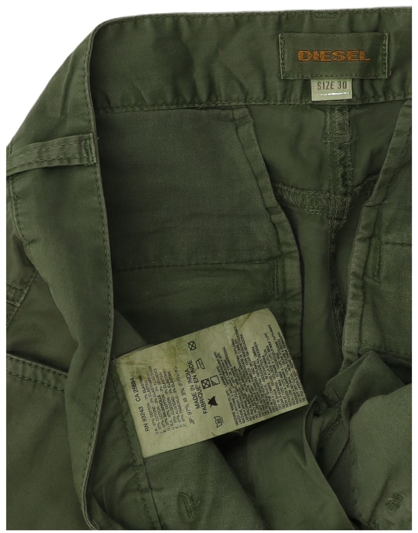 Diesel Womens Slim Cargo Trousers W30 L30 Green Cotton Size 24" / US 00 / IT 34 - 3 Thumbnail