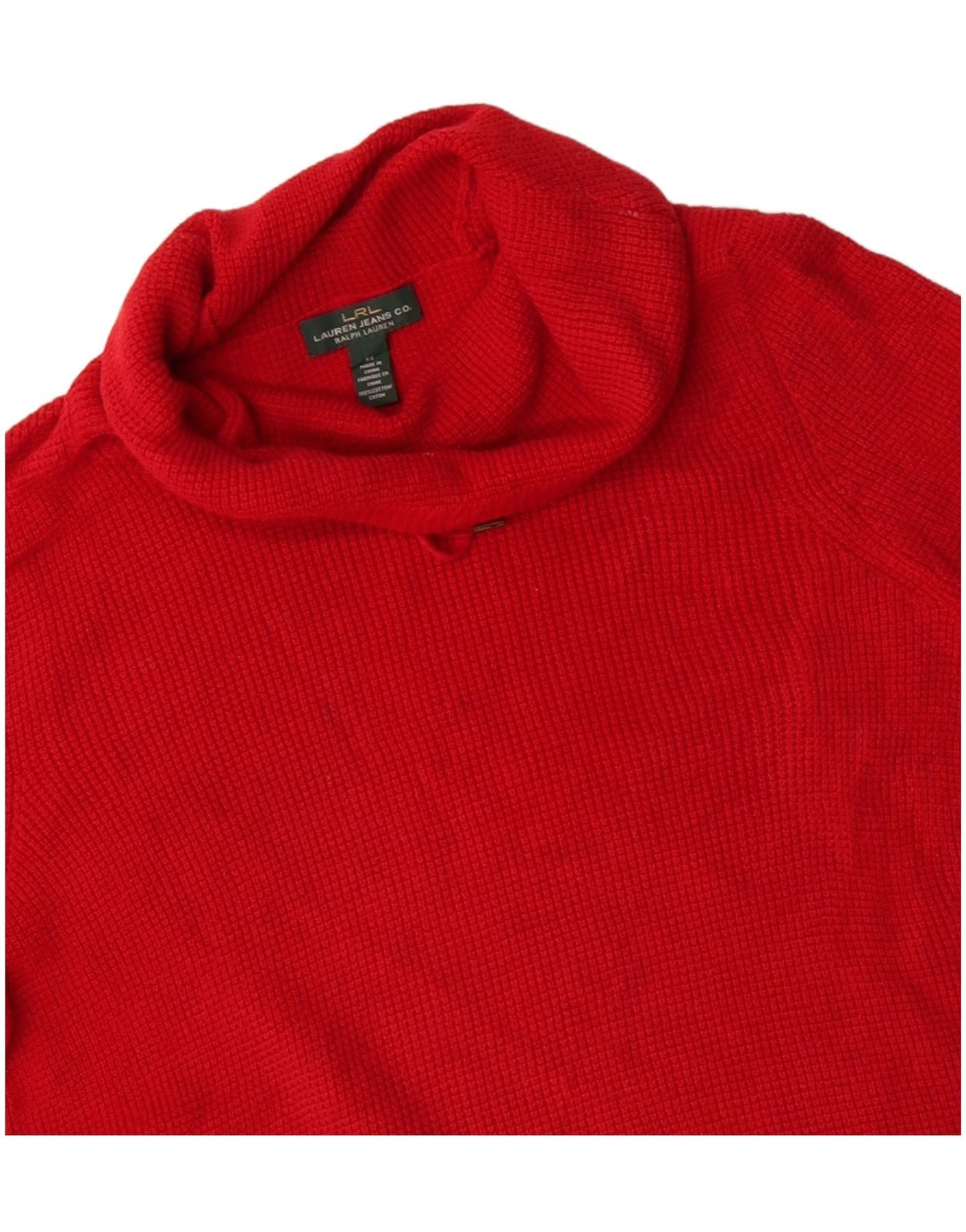 Ralph Lauren Womens Roll Neck Jumper Sweater UK 14 Medium Red Cotton Size S / US 4 / IT 40 - 3 Thumbnail