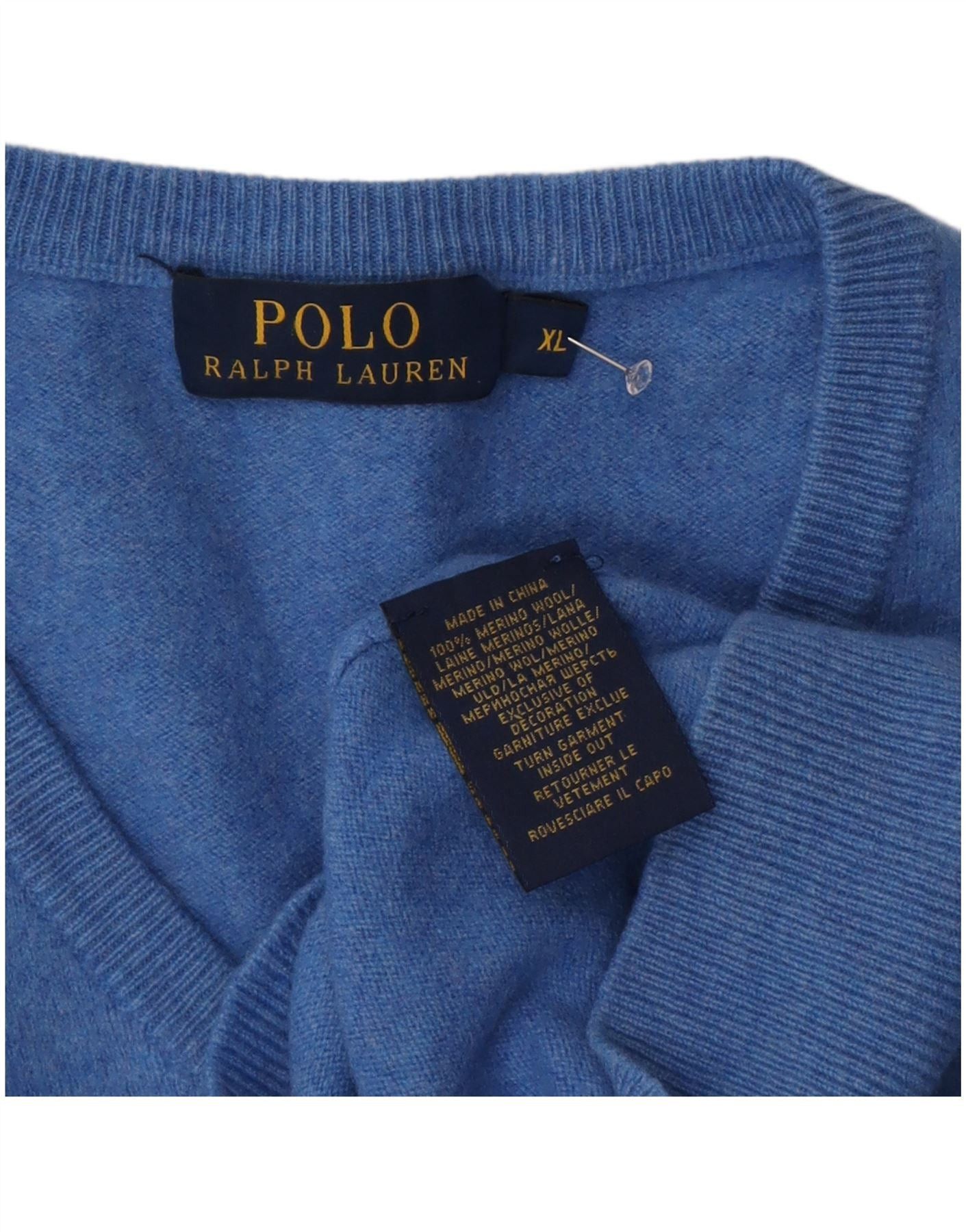 Polo Ralph Lauren Womens V-Neck Jumper Sweater UK 18 XL Blue Merino Wool Size M / US 6-8 / IT 42-44 - 4 Thumbnail
