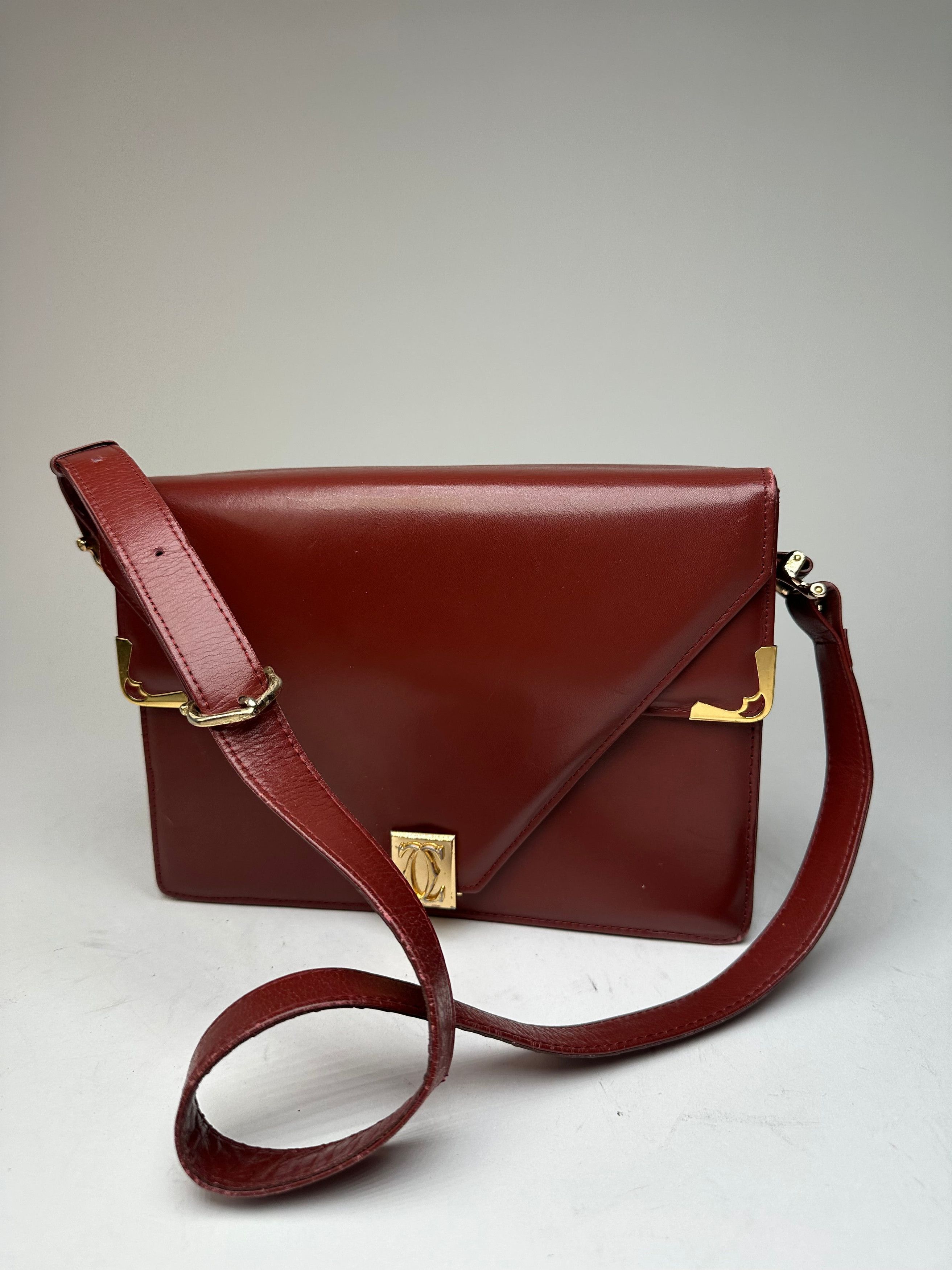 Cartier Vintage Leather Shoulder Bag Burgundy Size ONE SIZE - 9 Thumbnail