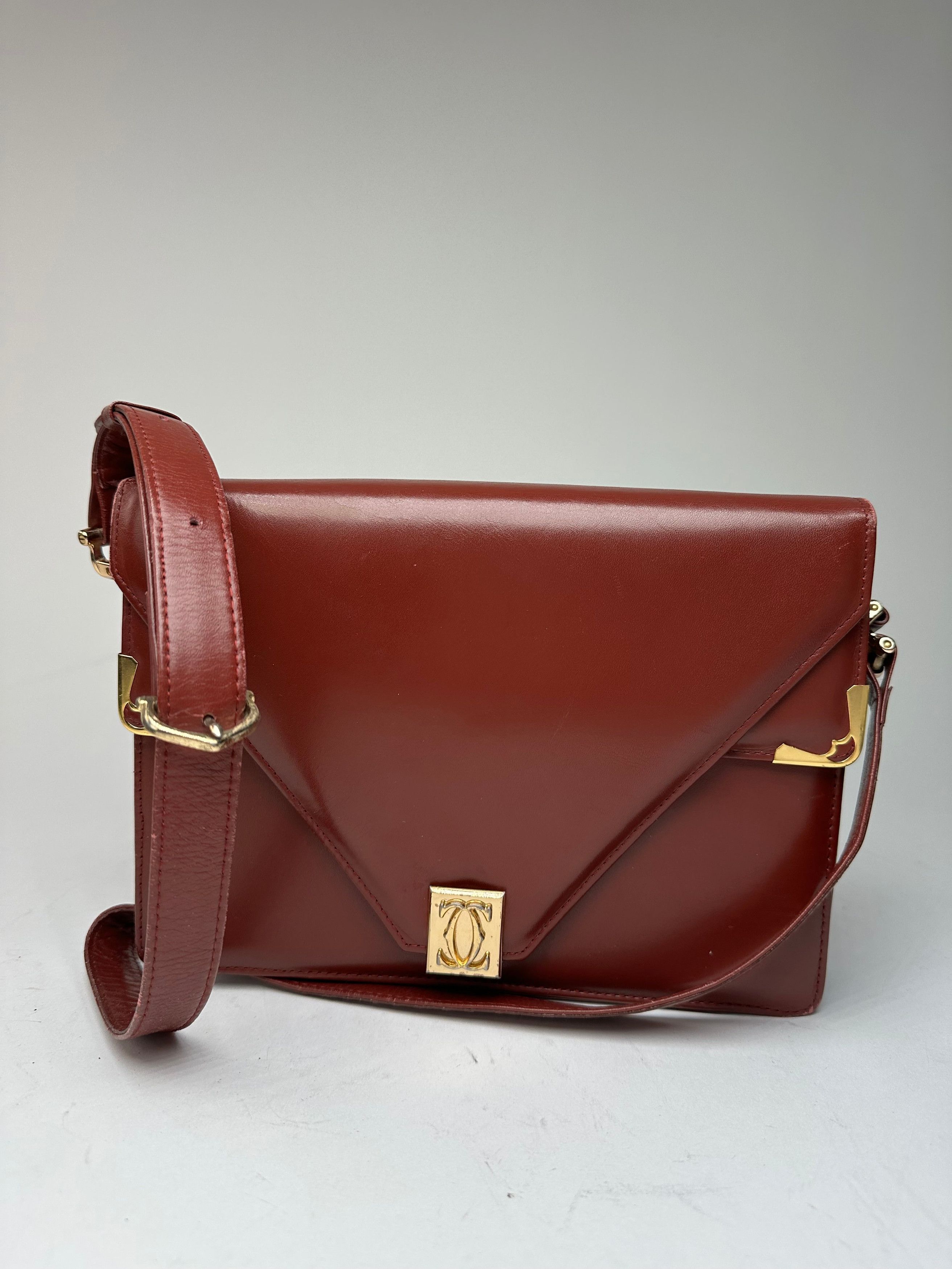 Cartier Vintage Leather Shoulder Bag Burgundy Size ONE SIZE - 14 Thumbnail