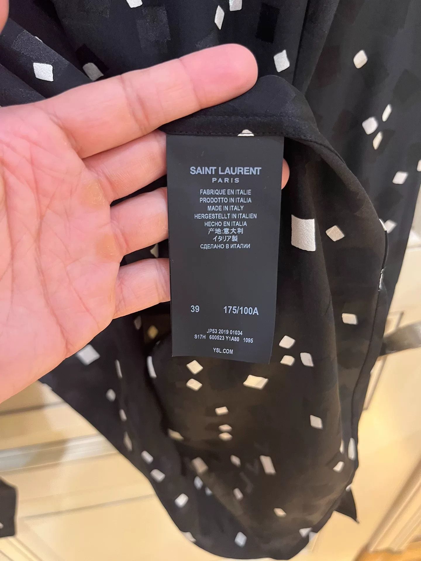 Saint Laurent Paris Saint Laurent Black Silk Square Pattern Shirt Size US M / EU 48-50 / 2 - 3 Thumbnail