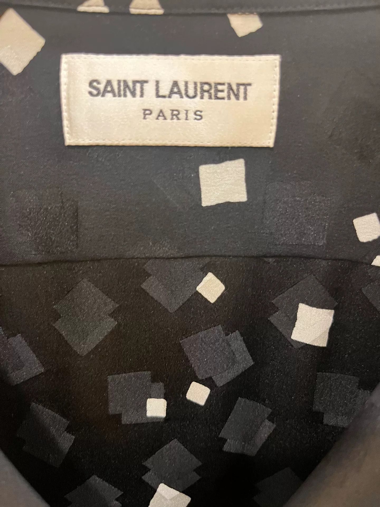 Saint Laurent Paris Saint Laurent Black Silk Square Pattern Shirt Size US M / EU 48-50 / 2 - 2 Thumbnail