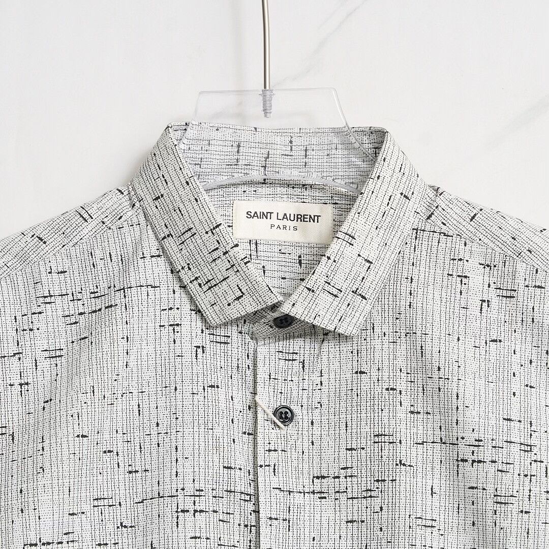 Saint Laurent Paris Saint Laurent Men's Gray Patterned Cotton Shirt Size US M / EU 48-50 / 2 - 2 Thumbnail