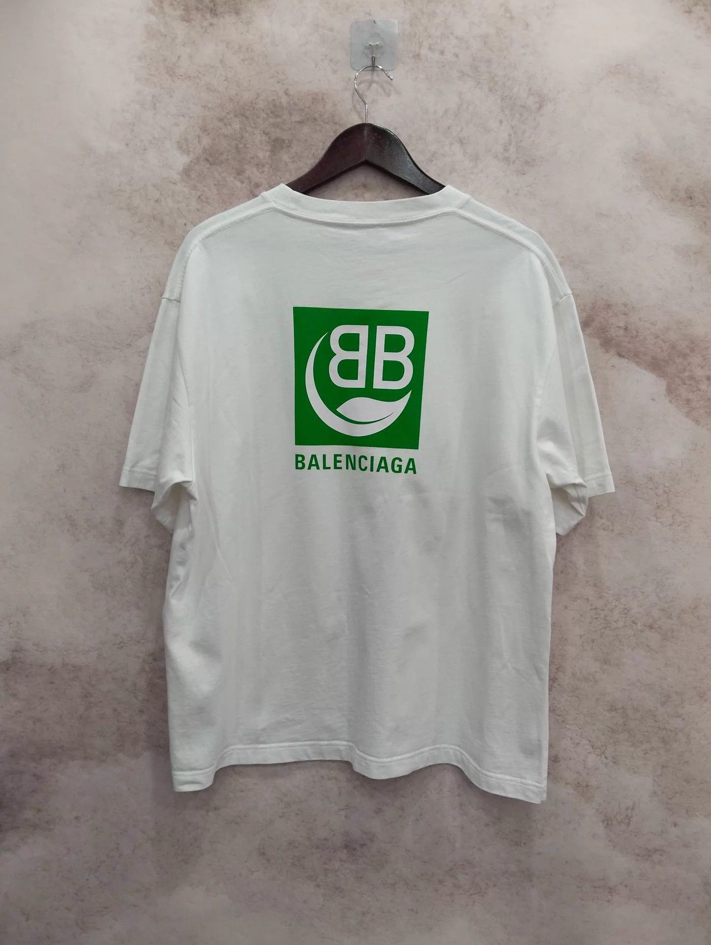Balenciaga White Short-Sleeve T-Shirt with Green Logo Size US L / EU 52-54 / 3 - 2 Thumbnail
