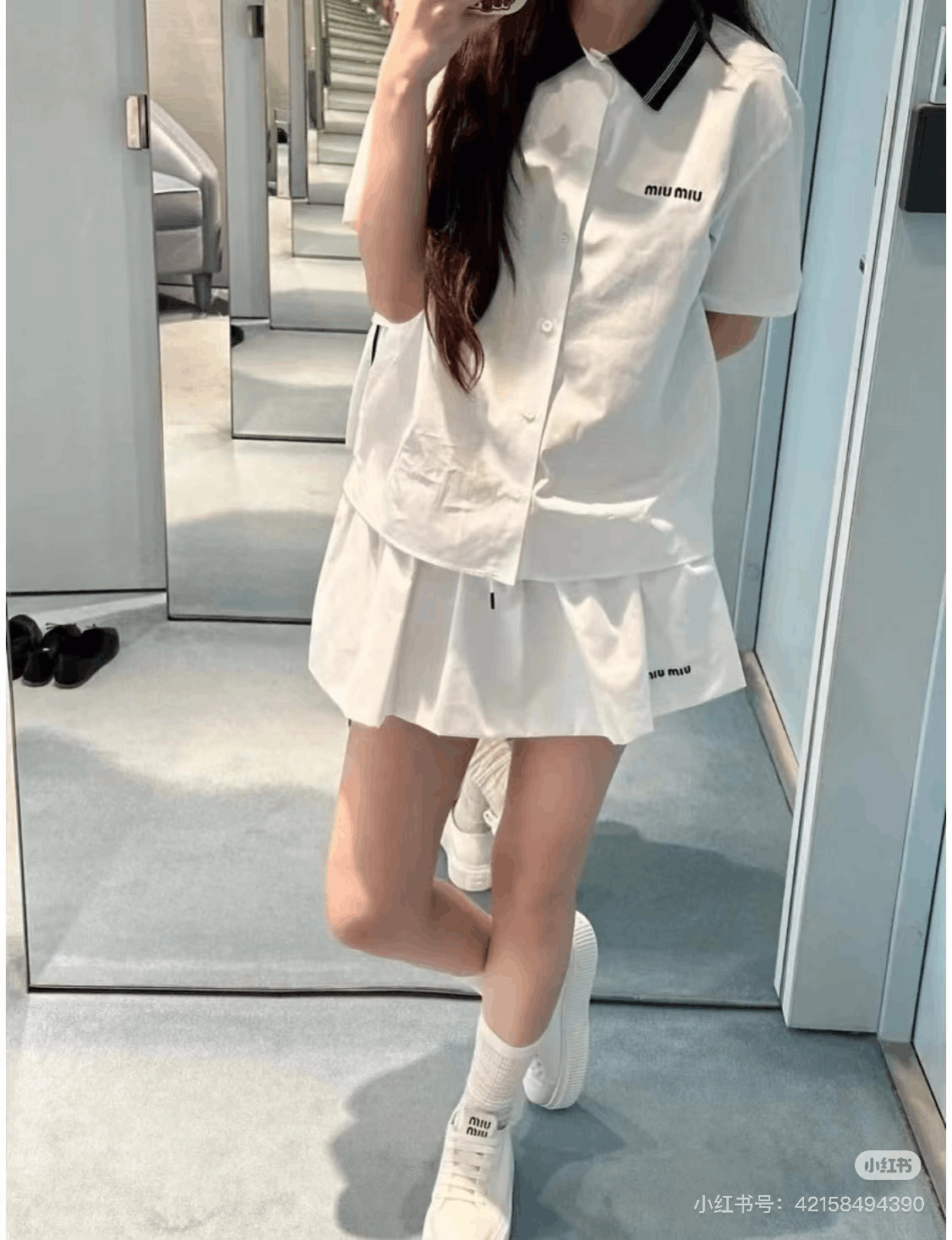 Miu Miu Miumiu White Sailor Collar Embroidered Polo Shirt Size XS / US 0-2 / IT 36-38 - 7 Thumbnail