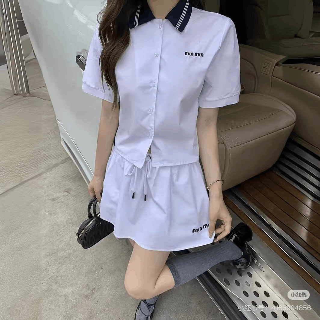 Miu Miu Miumiu White Sailor Collar Embroidered Polo Shirt Size XS / US 0-2 / IT 36-38 - 6 Thumbnail