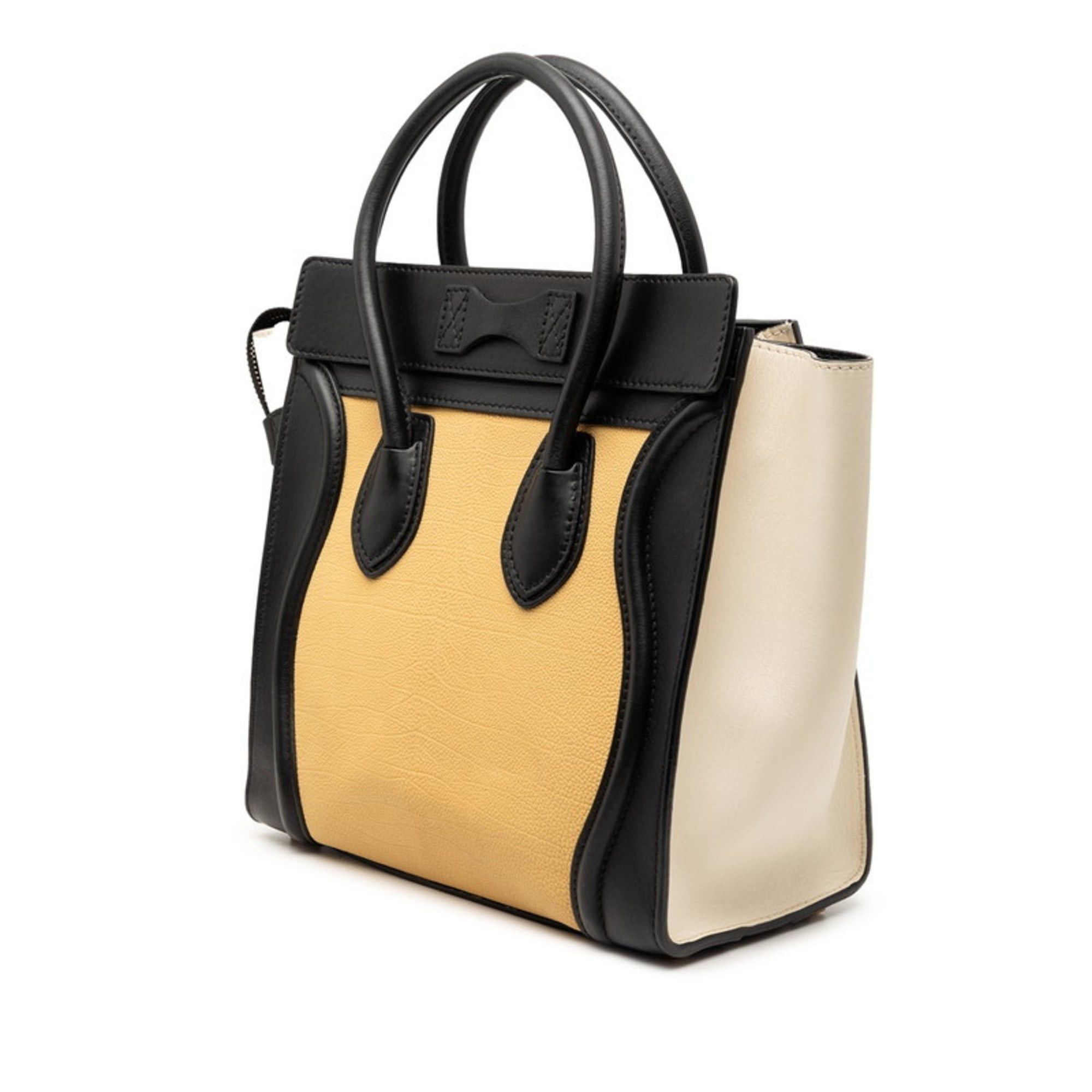 Celine Celine Luggage Micro Shopper Handbag Tote Bag Black Beige Ivory Leather Women's CELINE Size ONE SIZE - 2 Thumbnail