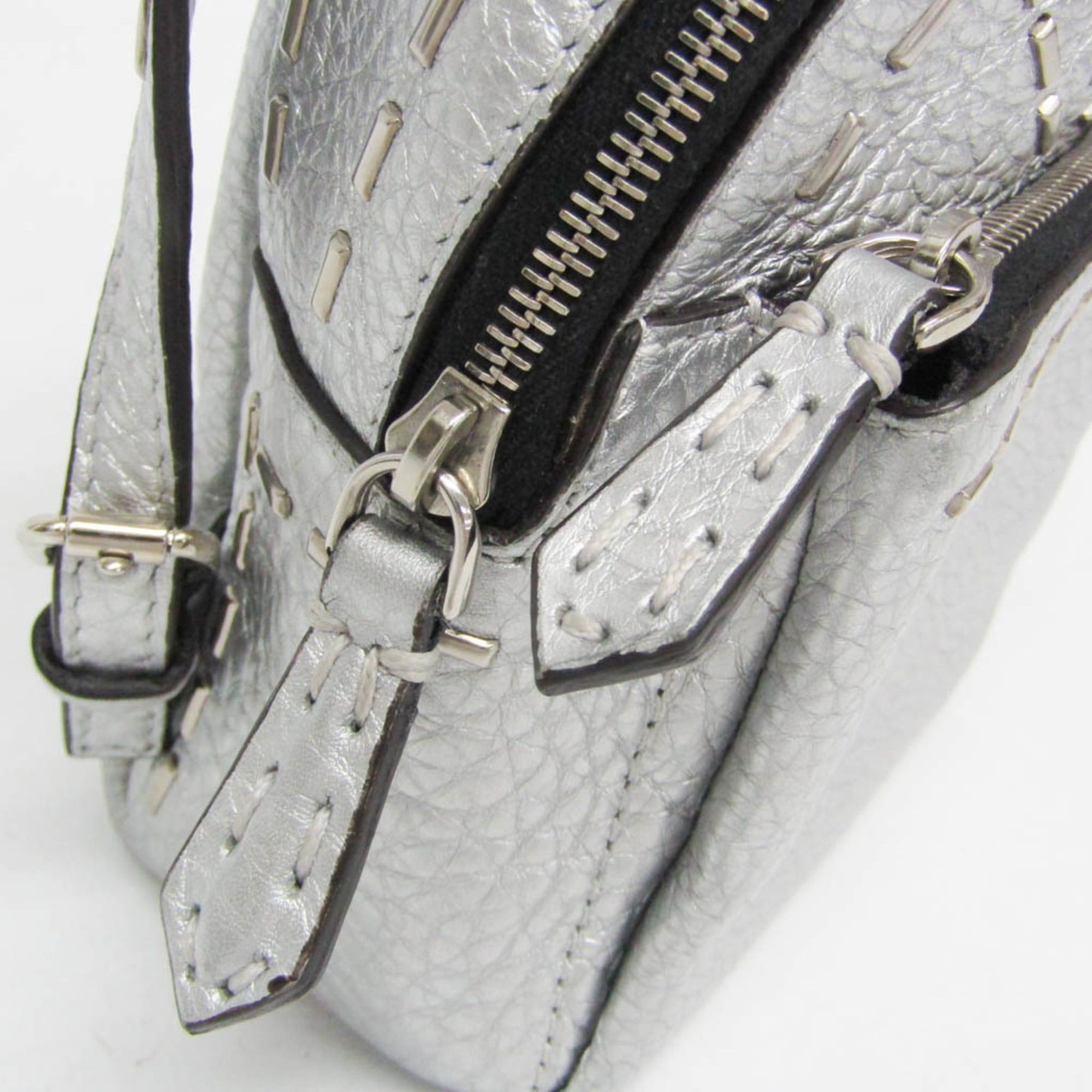 Fendi Fendi Selleria With Key Ring 7AR471 Men,Women Leather Pouch Silver Size ONE SIZE - 8 Thumbnail