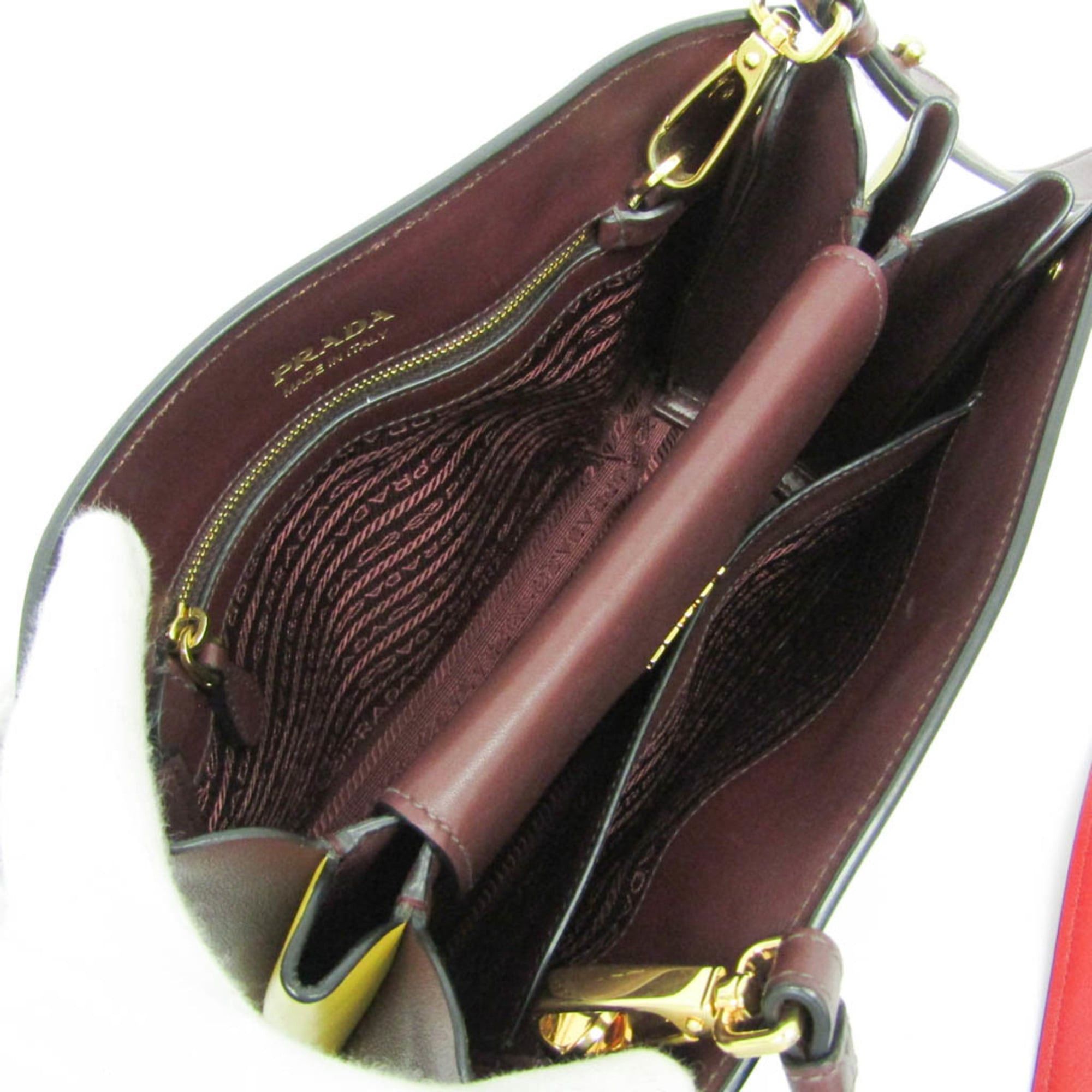 Prada Prada Bibliothèque 1BC034 Women's Leather Shoulder Bag Red Color,Wine Size ONE SIZE - 4 Thumbnail