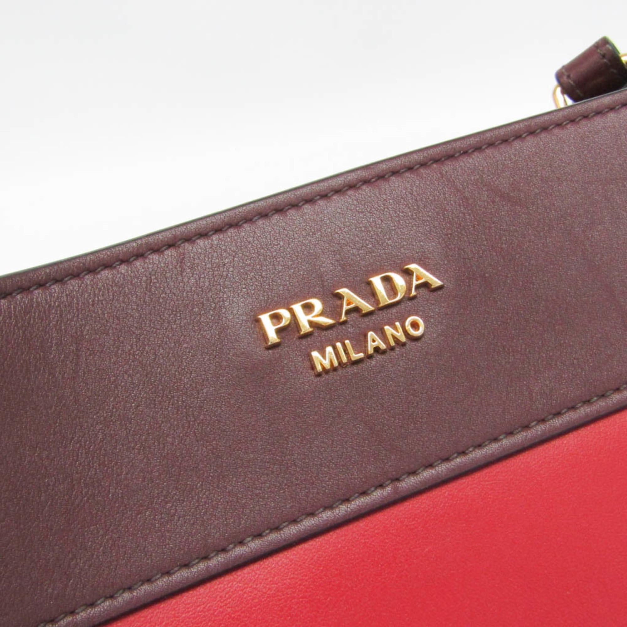 Prada Prada Bibliothèque 1BC034 Women's Leather Shoulder Bag Red Color,Wine Size ONE SIZE - 10 Thumbnail
