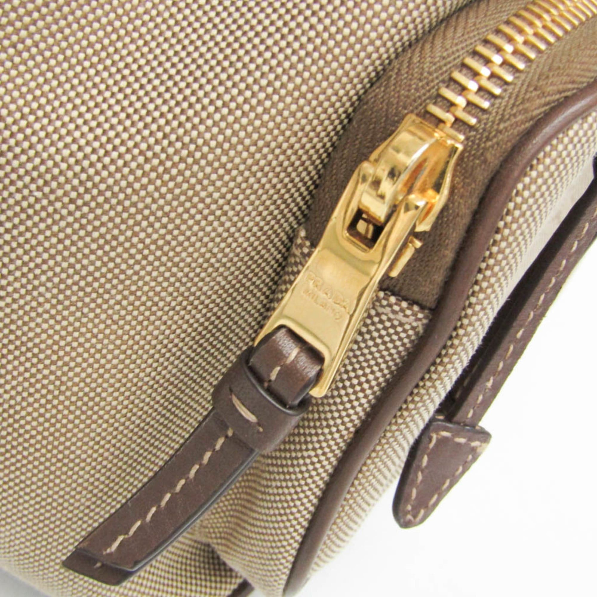 Prada Prada Logo Jacquard Drawstring Bag Women's Leather,Jacquard Handbag,Shoulder Bag Beige Brown,Dark Brown Size ONE SIZE - 12 Thumbnail