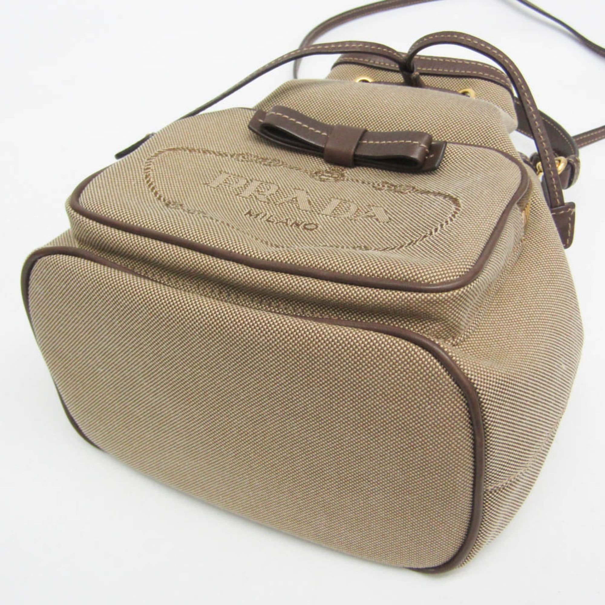 Prada Prada Logo Jacquard Drawstring Bag Women's Leather,Jacquard Handbag,Shoulder Bag Beige Brown,Dark Brown Size ONE SIZE - 6 Thumbnail