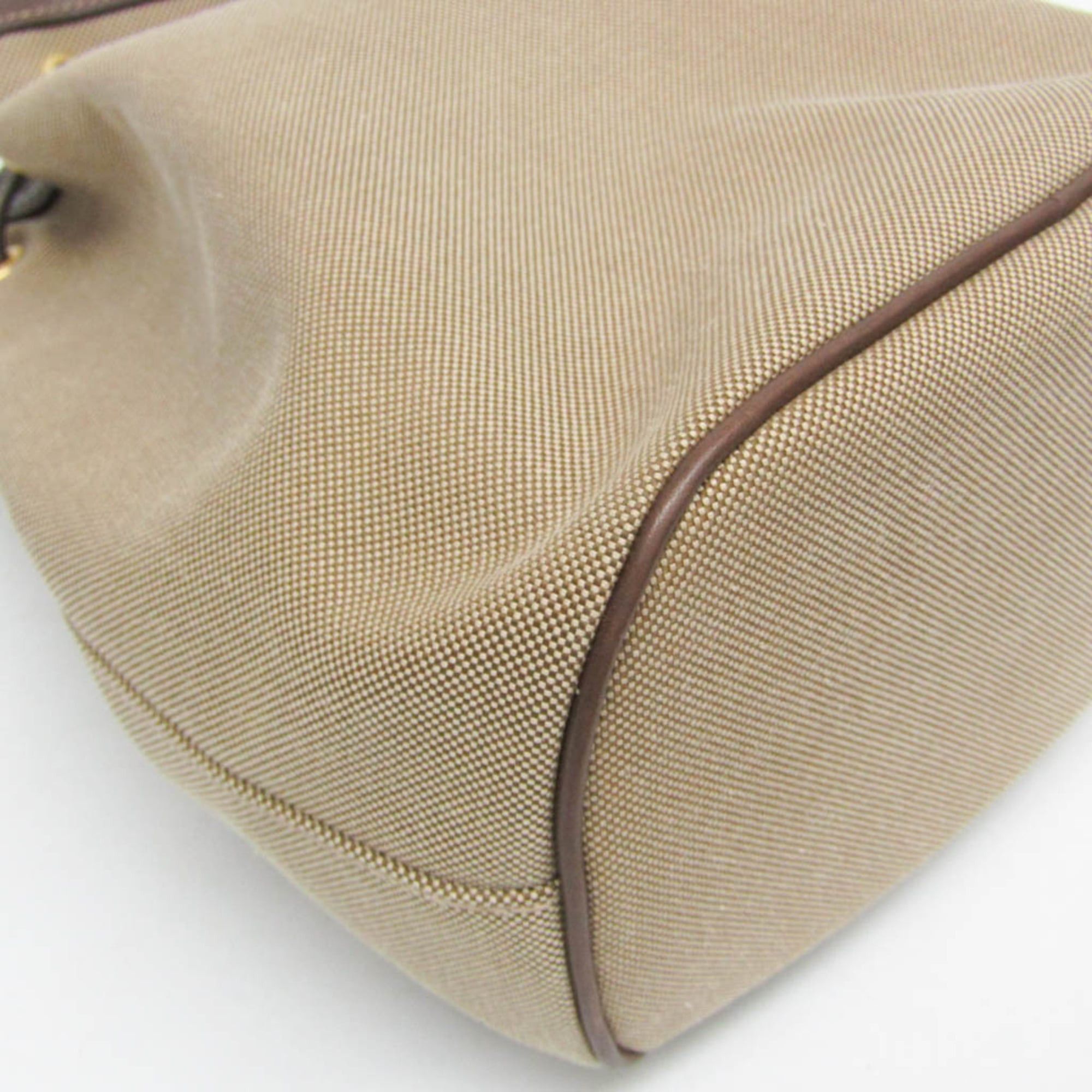 Prada Prada Logo Jacquard Drawstring Bag Women's Leather,Jacquard Handbag,Shoulder Bag Beige Brown,Dark Brown Size ONE SIZE - 4 Thumbnail