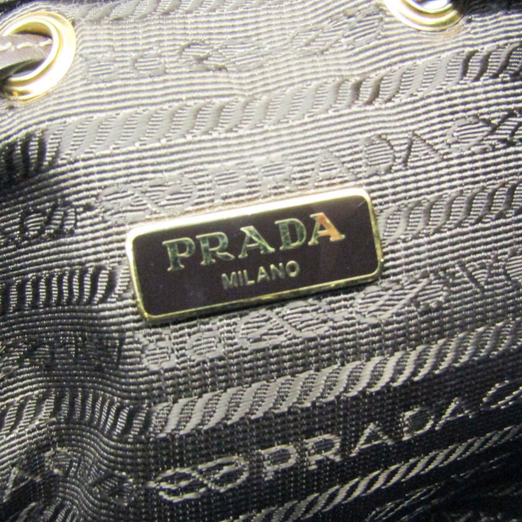 Prada Prada Logo Jacquard Drawstring Bag Women's Leather,Jacquard Handbag,Shoulder Bag Beige Brown,Dark Brown Size ONE SIZE - 14 Thumbnail