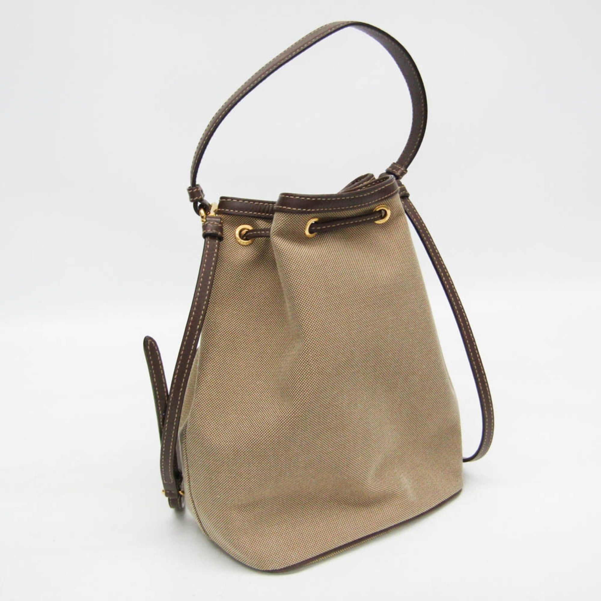 Prada Prada Logo Jacquard Drawstring Bag Women's Leather,Jacquard Handbag,Shoulder Bag Beige Brown,Dark Brown Size ONE SIZE - 7 Thumbnail