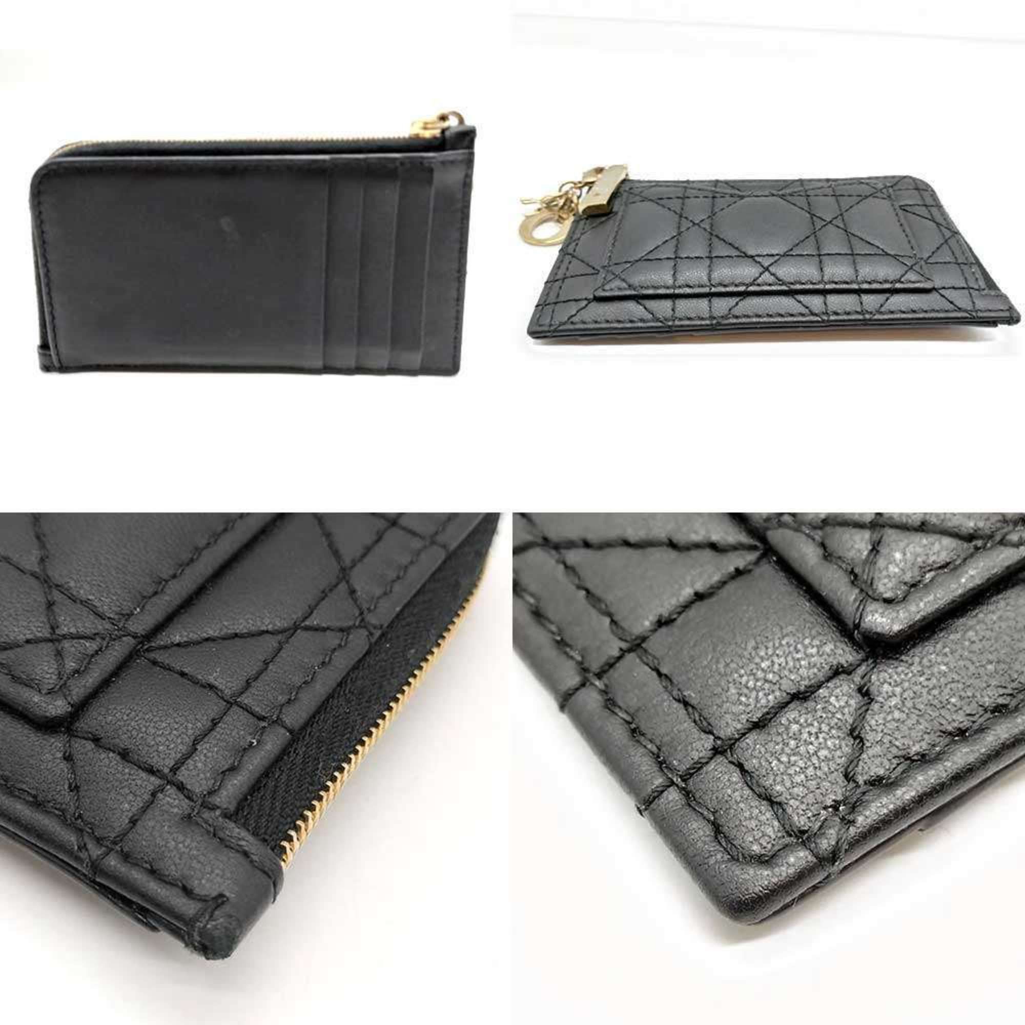 Dior Christian Dior Cannage Fragment Case Coin and Card Holder in Black Leather for Women Size ONE SIZE - 2 Thumbnail