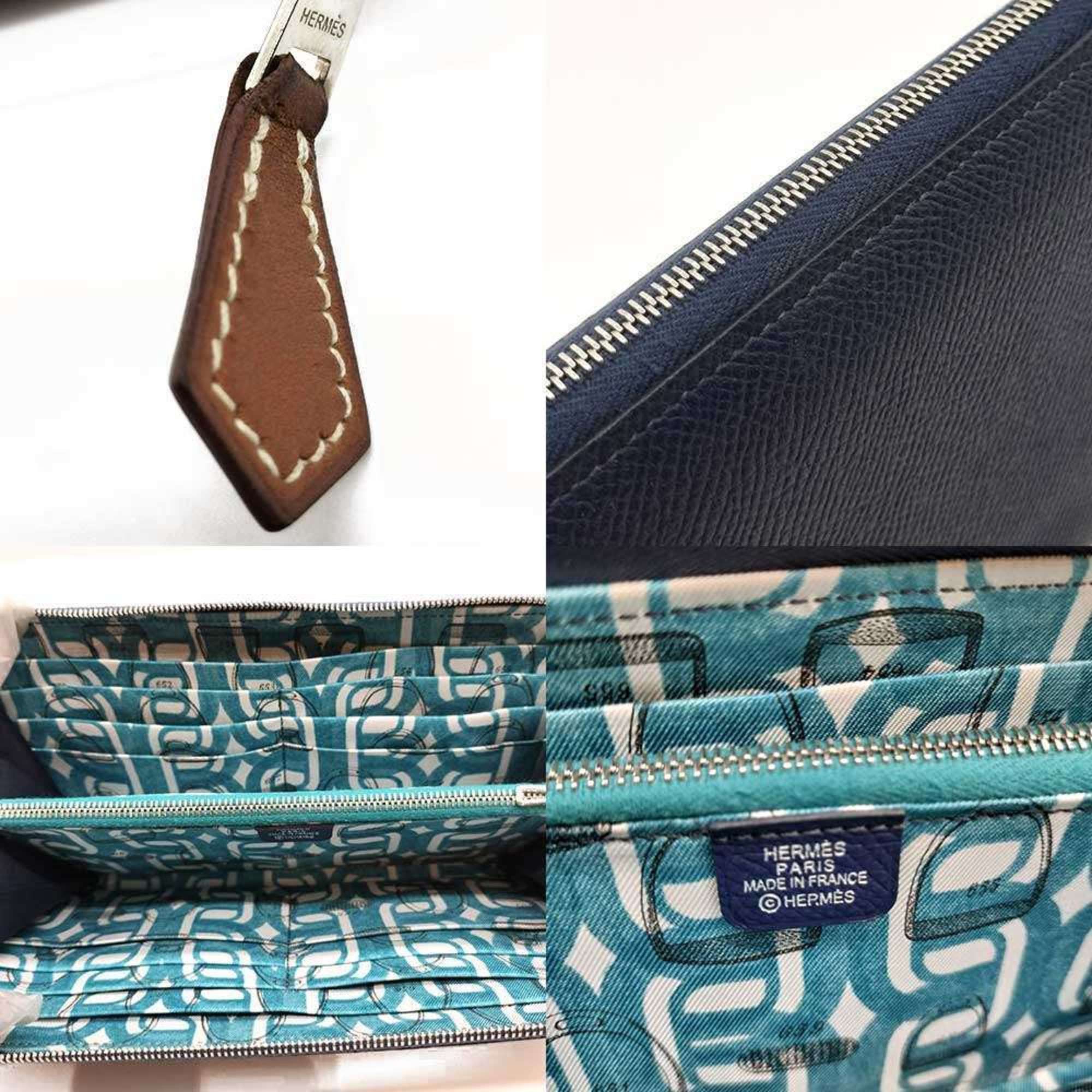 Hermes Hermès Azap Long Silk-in Wallet, Round, Navy, Epsom Leather, Men's and Women's, HERMES Size ONE SIZE - 3 Thumbnail