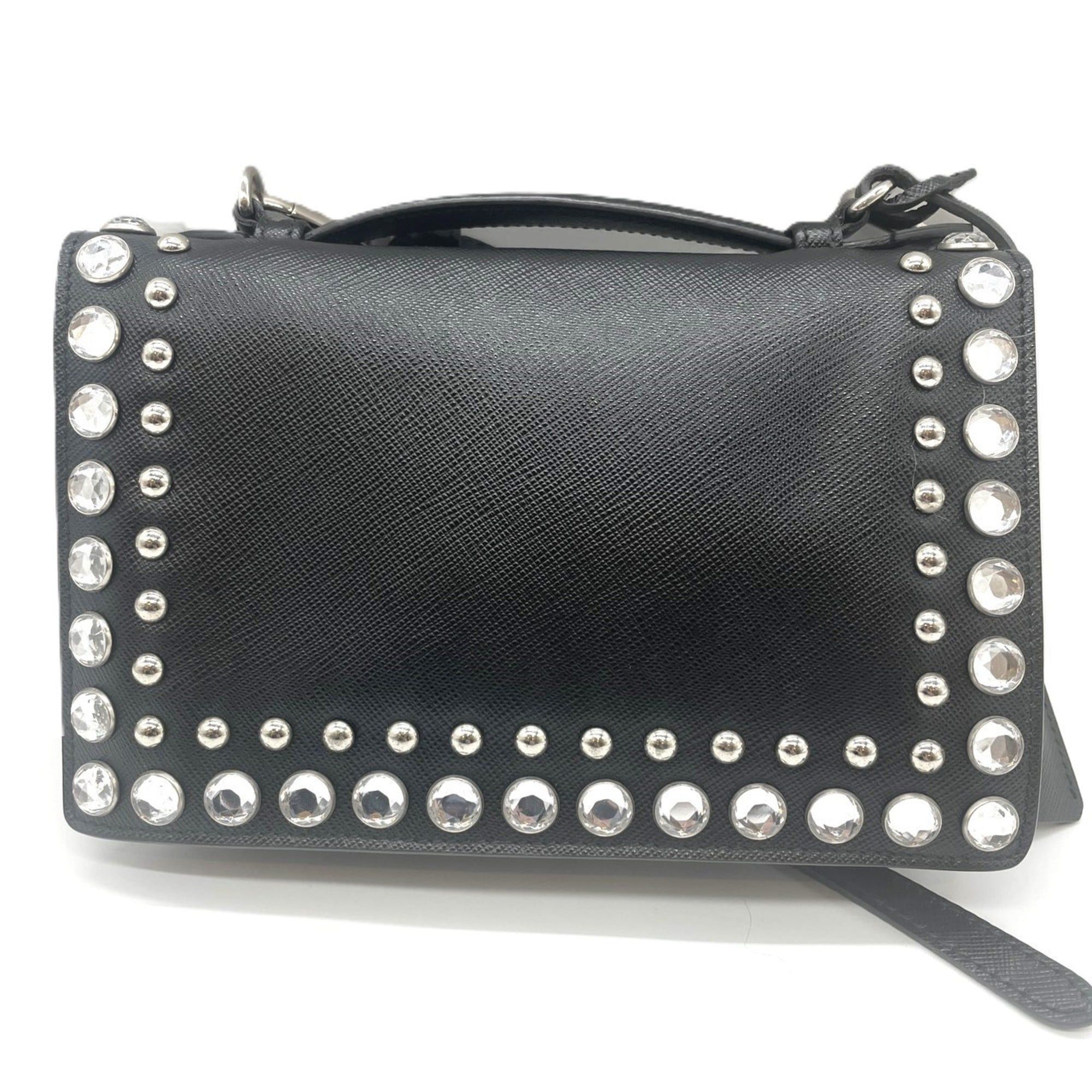 Prada Prada Shoulder Bag Pochette 2-Way Beaded Studs Saffiano Leather Nero Black PRADA Size ONE SIZE - 2 Thumbnail