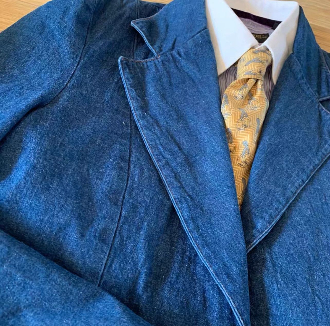 Vintage Vintage Denim Large Lapel Suit Jacket Size US L / EU 52-54 / 3 - 3 Thumbnail