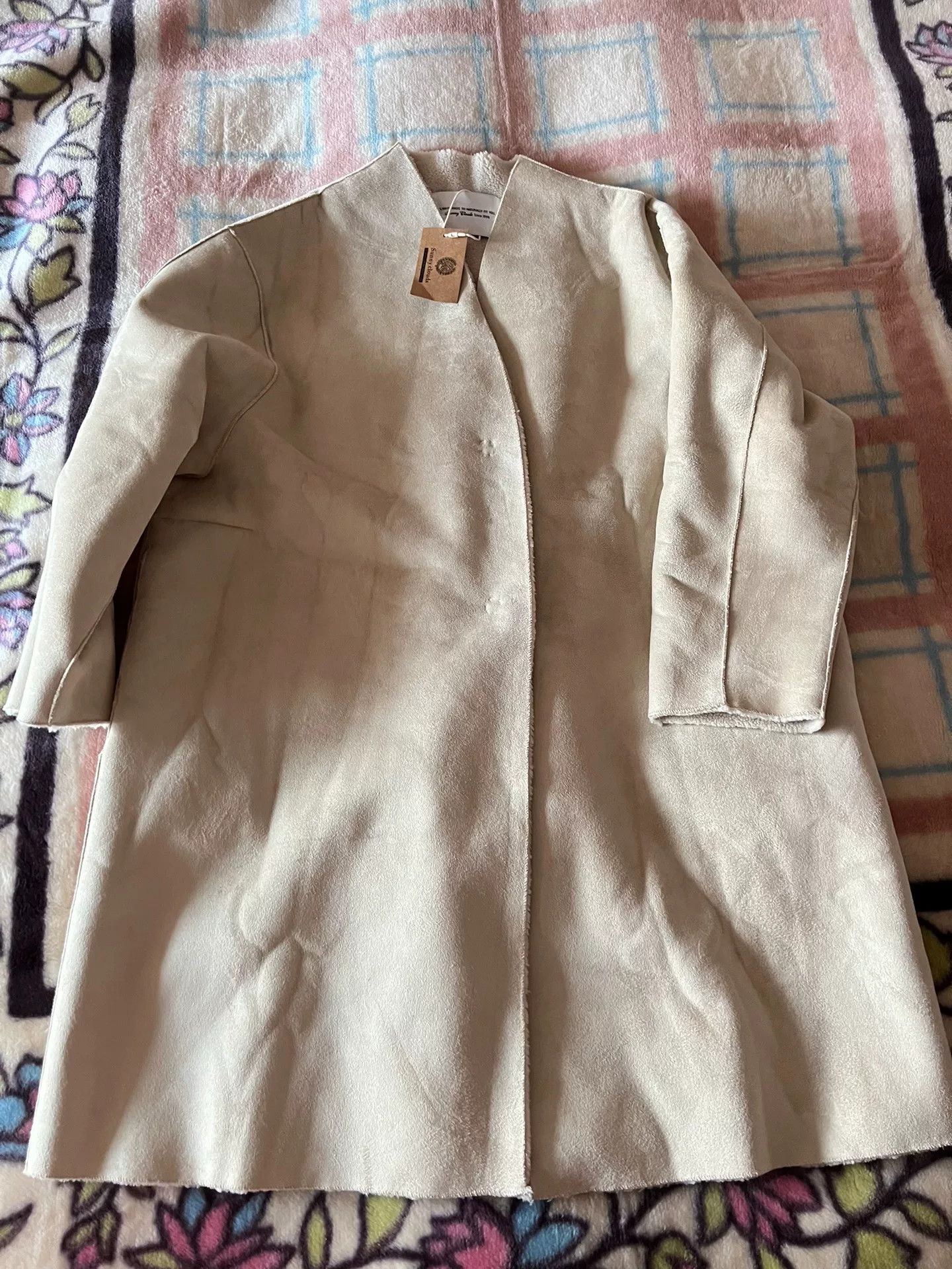Vintage Sunny Clouds Women's Collarless Faux Sheepskin Coat Size L / US 10 / IT 46 - 8 Thumbnail