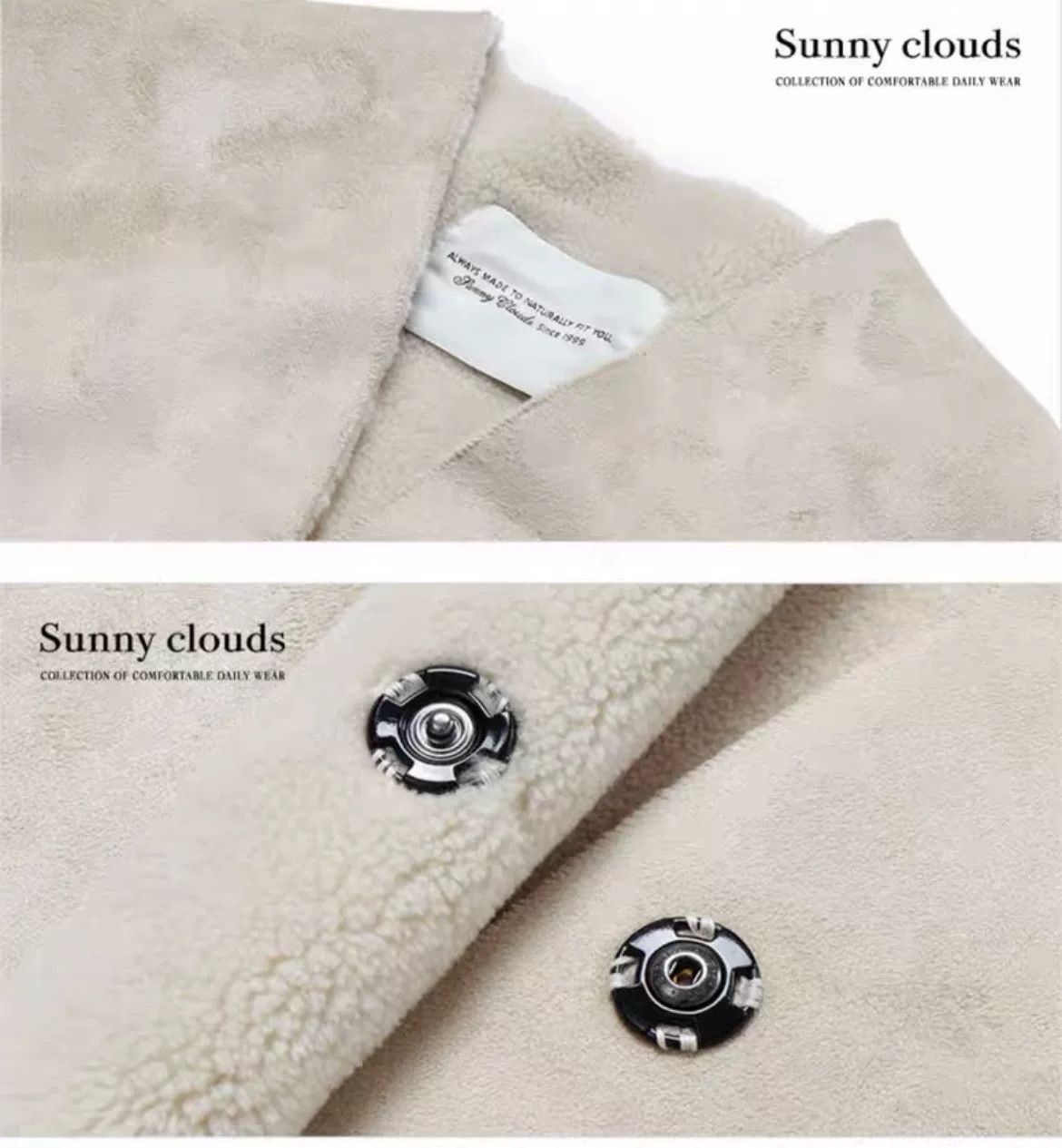 Vintage Sunny Clouds Women's Collarless Faux Sheepskin Coat Size L / US 10 / IT 46 - 6 Thumbnail