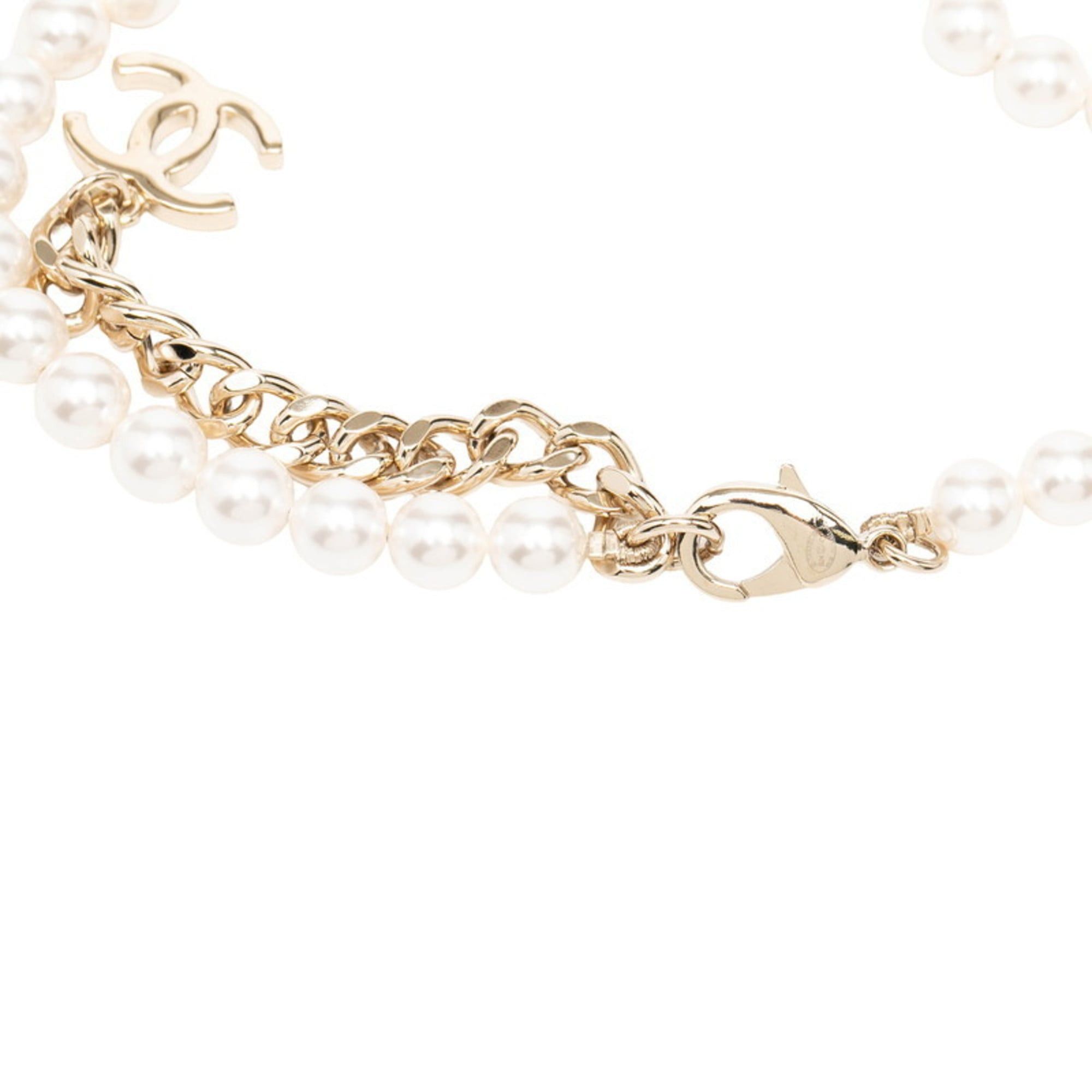Chanel Chanel Coco Mark Pearl Necklace, White and Champagne Gold, Faux Pearl, Plated, Women's. Size ONE SIZE - 5 Thumbnail