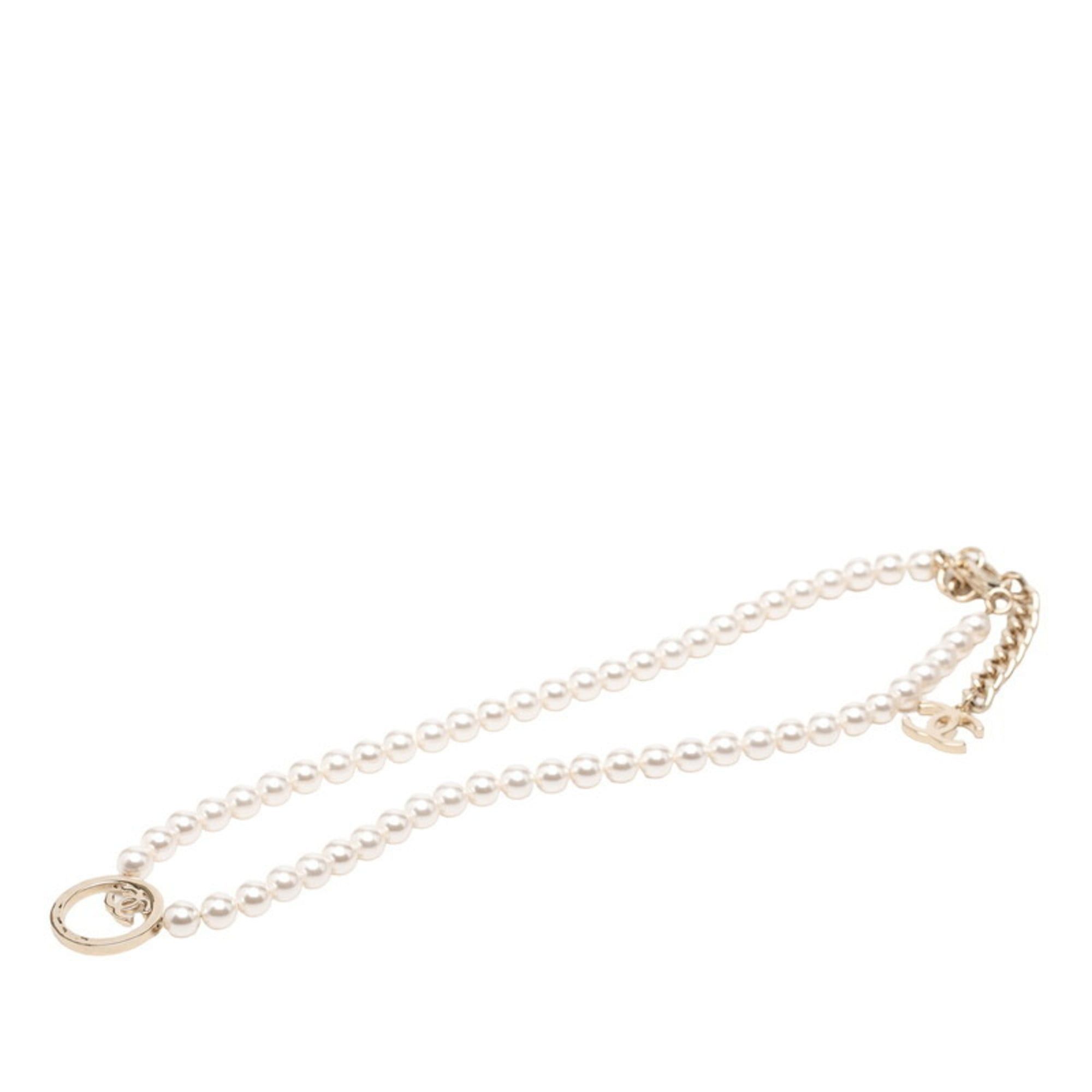Chanel Chanel Coco Mark Pearl Necklace, White and Champagne Gold, Faux Pearl, Plated, Women's. Size ONE SIZE - 2 Thumbnail