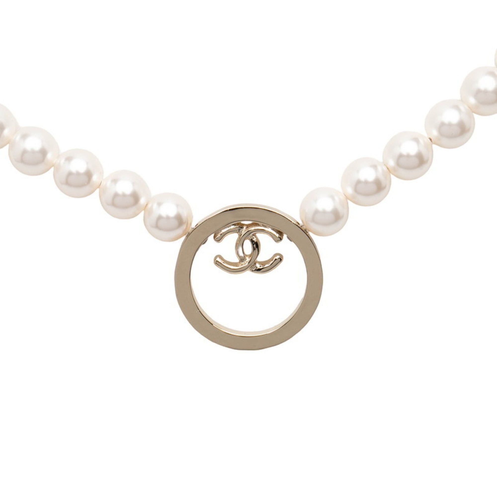 Chanel Chanel Coco Mark Pearl Necklace, White and Champagne Gold, Faux Pearl, Plated, Women's. Size ONE SIZE - 3 Thumbnail