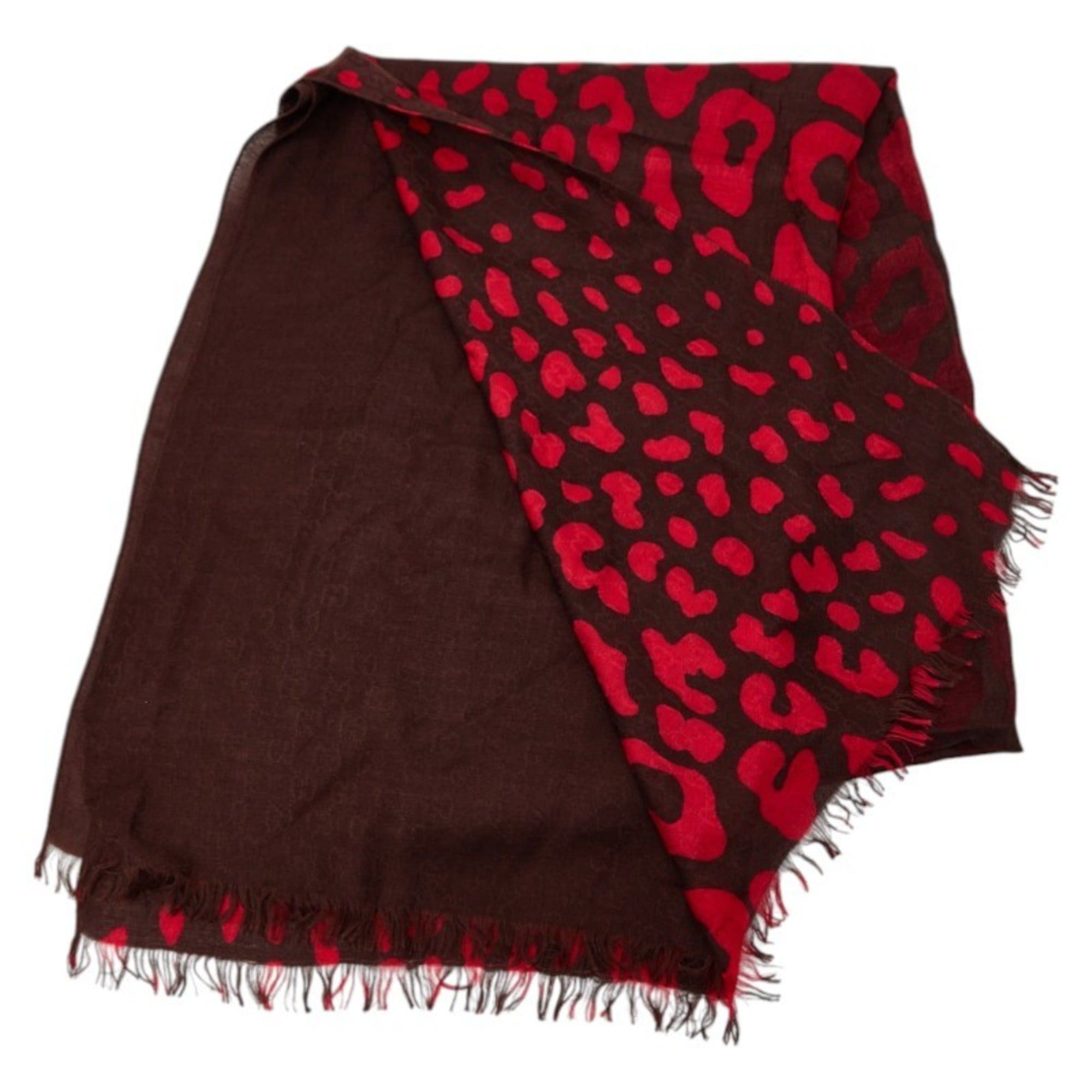 Gucci Gucci Leopard Print Scarf 542984 Brown Red Rayon Women's GUCCI Size ONE SIZE - 2 Thumbnail