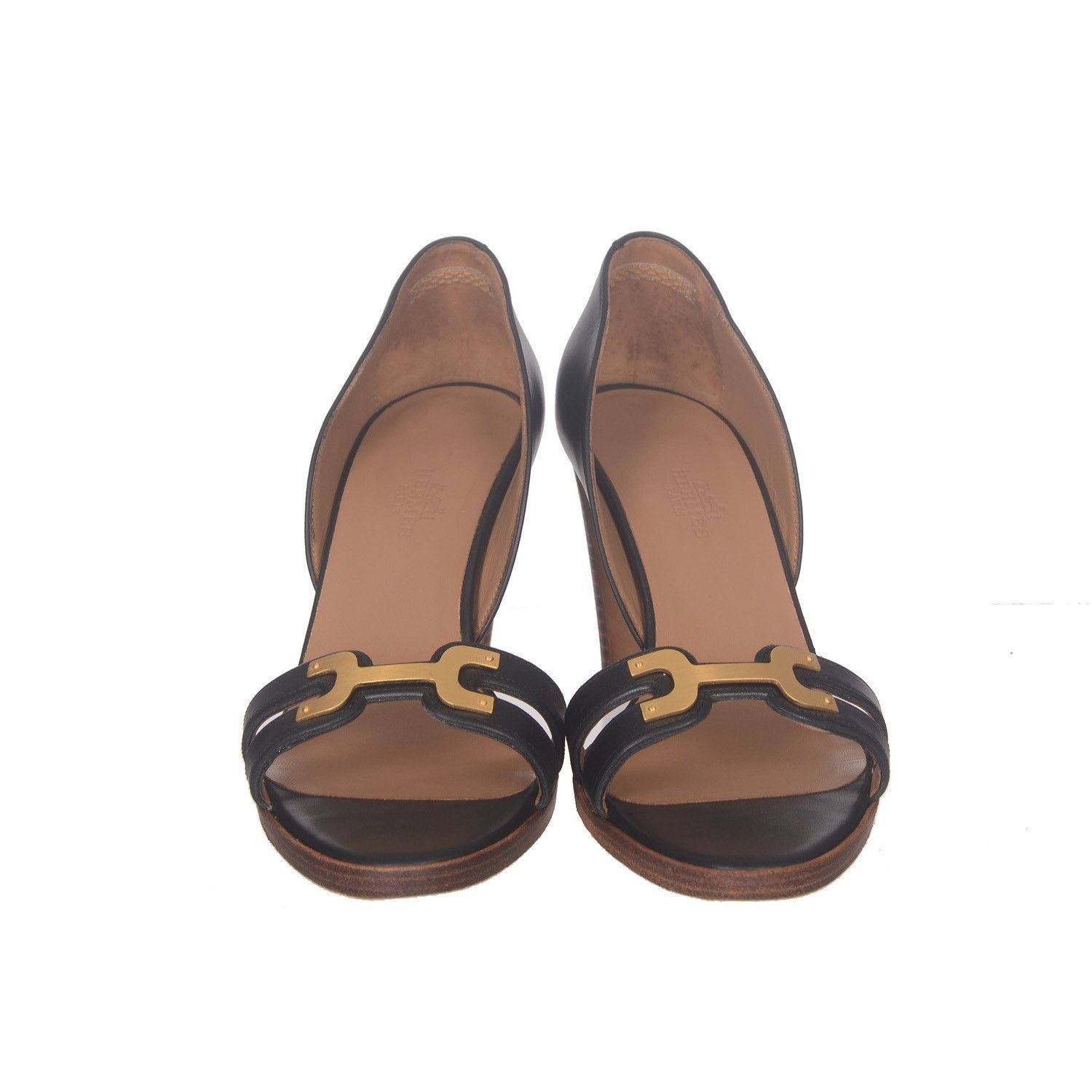Hermes Hermes Black Heeled Sandals with Gold Buckle Size US 6.5 / IT 36.5 - 2 Thumbnail