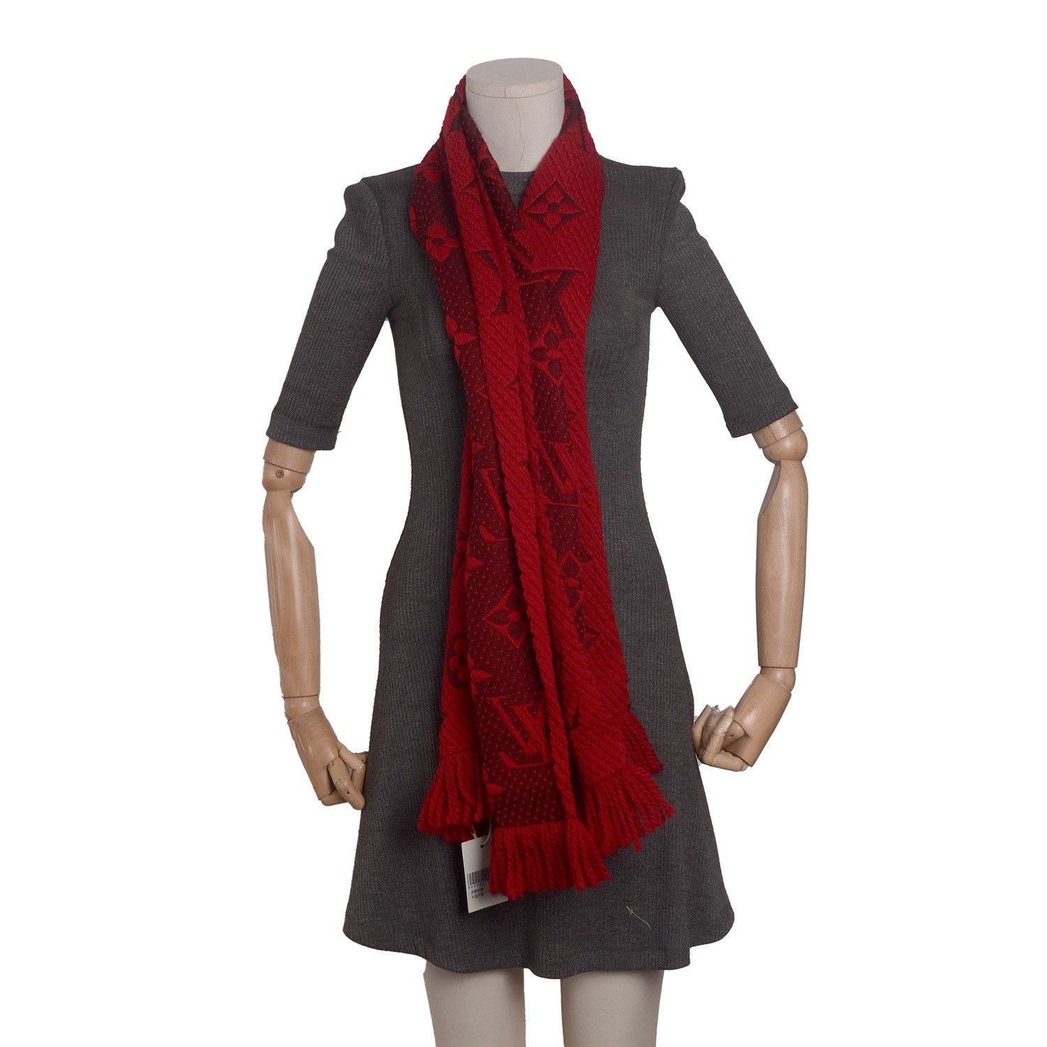 Louis Vuitton Louis Vuitton Red Wool-Silk Monogram Scarf Size ONE SIZE - 7 Thumbnail
