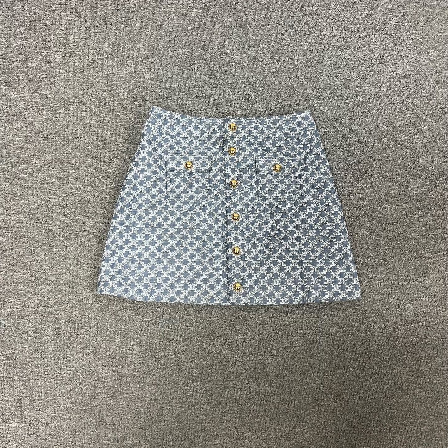 Celine Celine Triomphe Printed Gold Buckle Mini Skirt Size 40" / US 18 - 3 Thumbnail