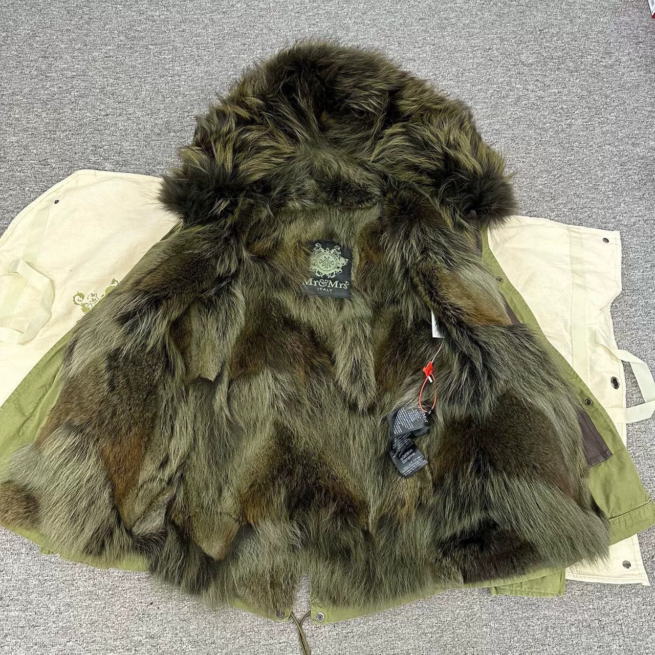 MR & MRS ITALY Mr&Mrs Green Fur Parka Coat Size XS / US 0-2 / IT 36-38 - 4 Thumbnail
