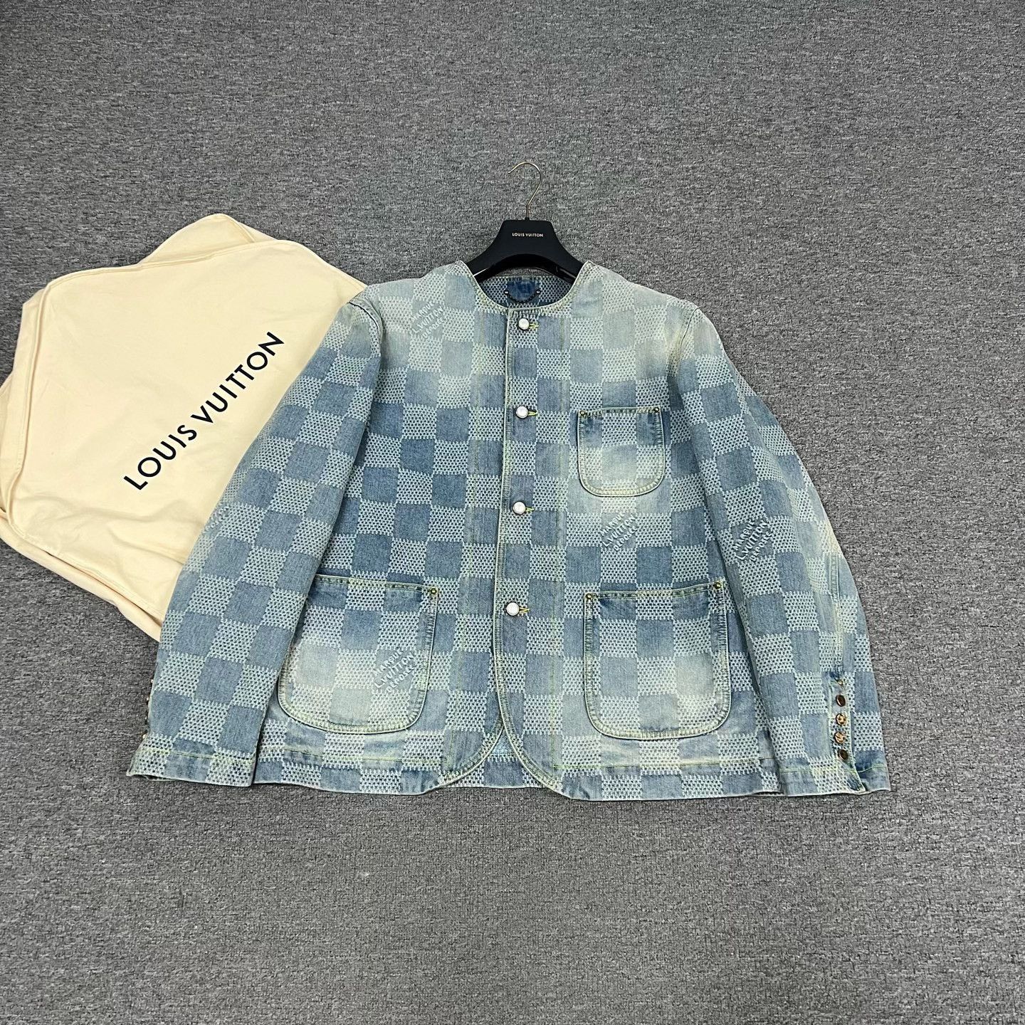 Louis Vuitton Louis Vuitton Damier Collarless Denim Jacket Size US XL / EU 56 / 4 - 2 Thumbnail