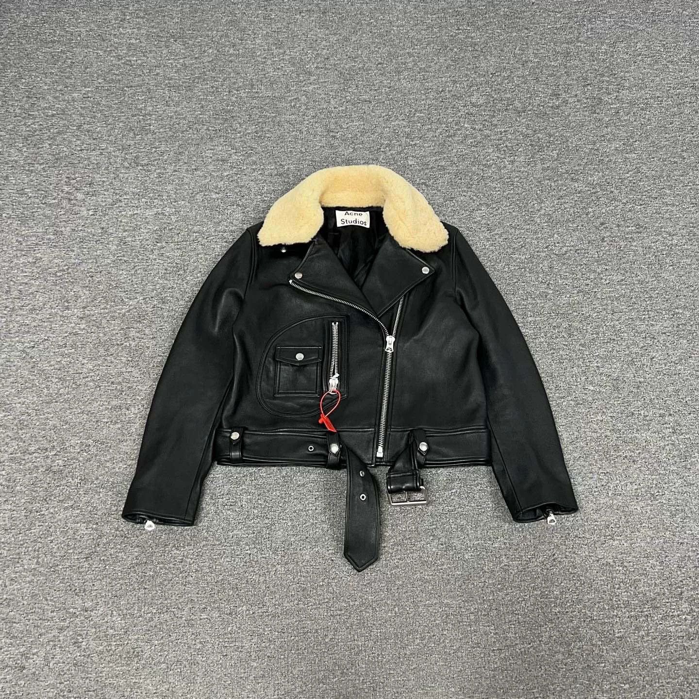 Acne Studios Acne Black Leather Jacket w/ Detachable Fur Collar Size XXS / US 00 / IT 34 - 2 Thumbnail