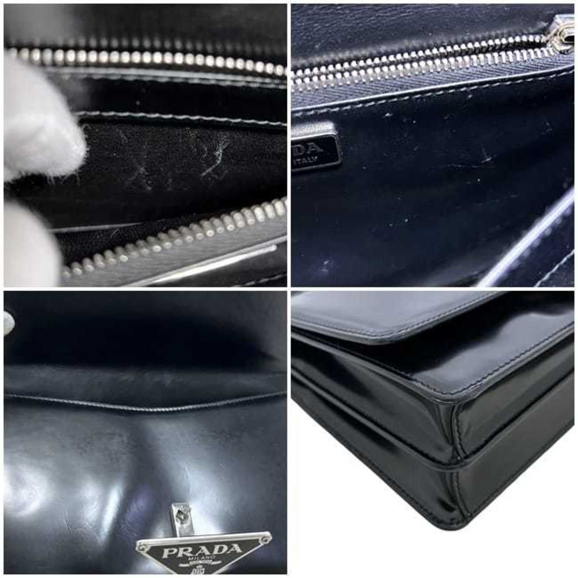 Prada Prada 2-way bag f-25188 Black NERO SPAZZOLATO 1BD321 Leather 25 H PRADA Shoulder Crossbody Flap Triangle Women's Size ONE SIZE - 7 Thumbnail
