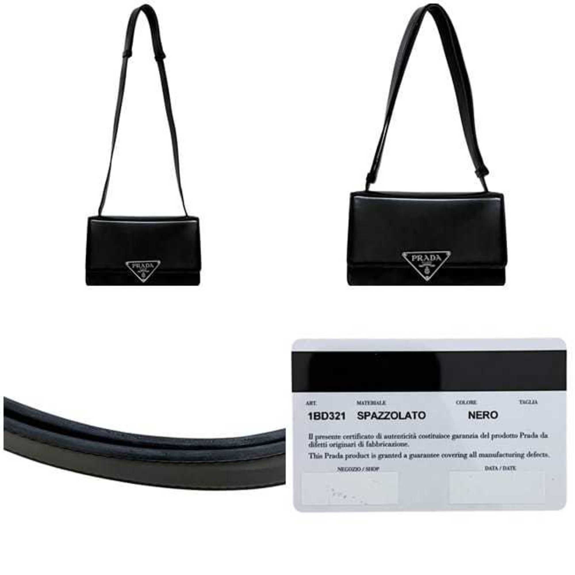 Prada Prada 2-way bag f-25188 Black NERO SPAZZOLATO 1BD321 Leather 25 H PRADA Shoulder Crossbody Flap Triangle Women's Size ONE SIZE - 3 Thumbnail